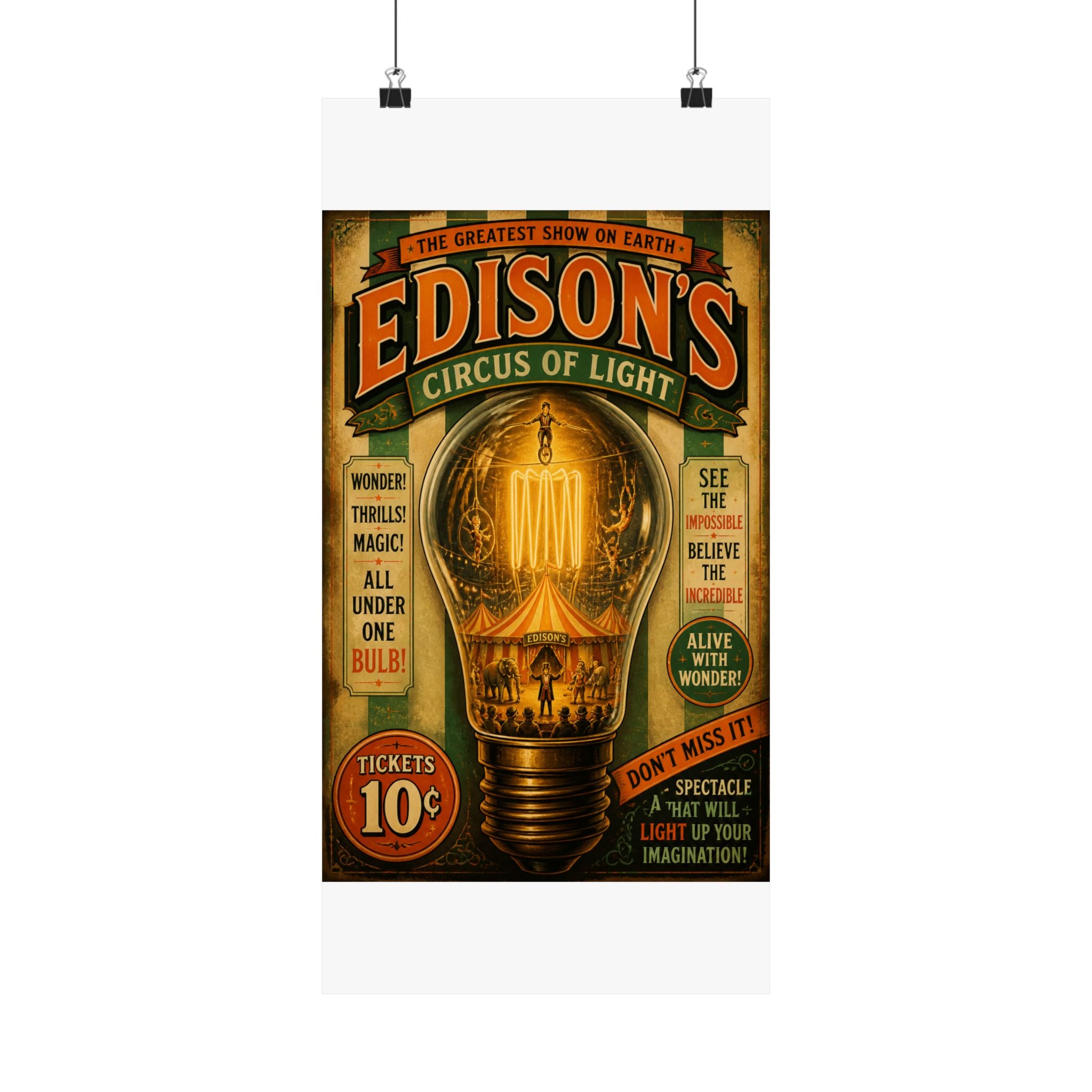 Light Bulb Circus Wall Art Poster 18×24 Vintage Circus Kitchen Decor Maximalist Print