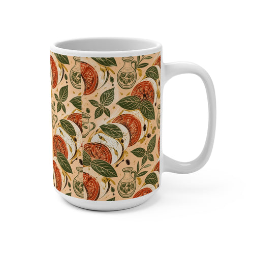Caprese Arrangement 15oz Ceramic Mug Mediterranean Kitchen Linocut Design Italian Cottagecore Gift