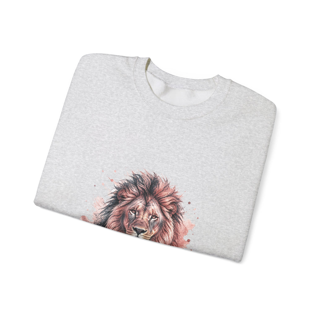 Matching Couple Sweatshirt - Lion & Lamb Matching Couple Crewneck Sweatshirt Watercolor Art His Hers Engagement Gift - Design A