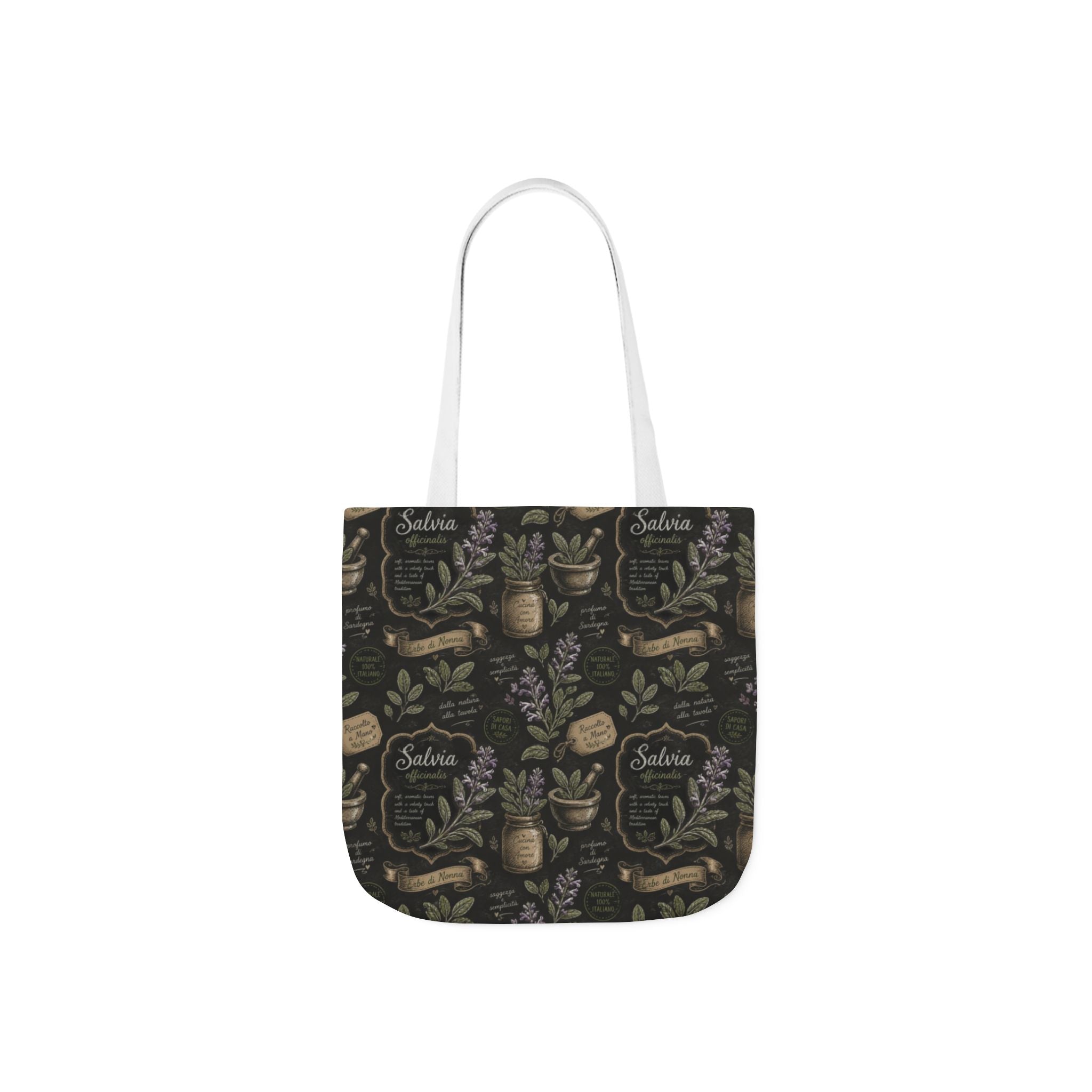 Sage Leaves Canvas Tote Bag Mediterranean Kitchen Chalk Art Design Italian Cottagecore Gift