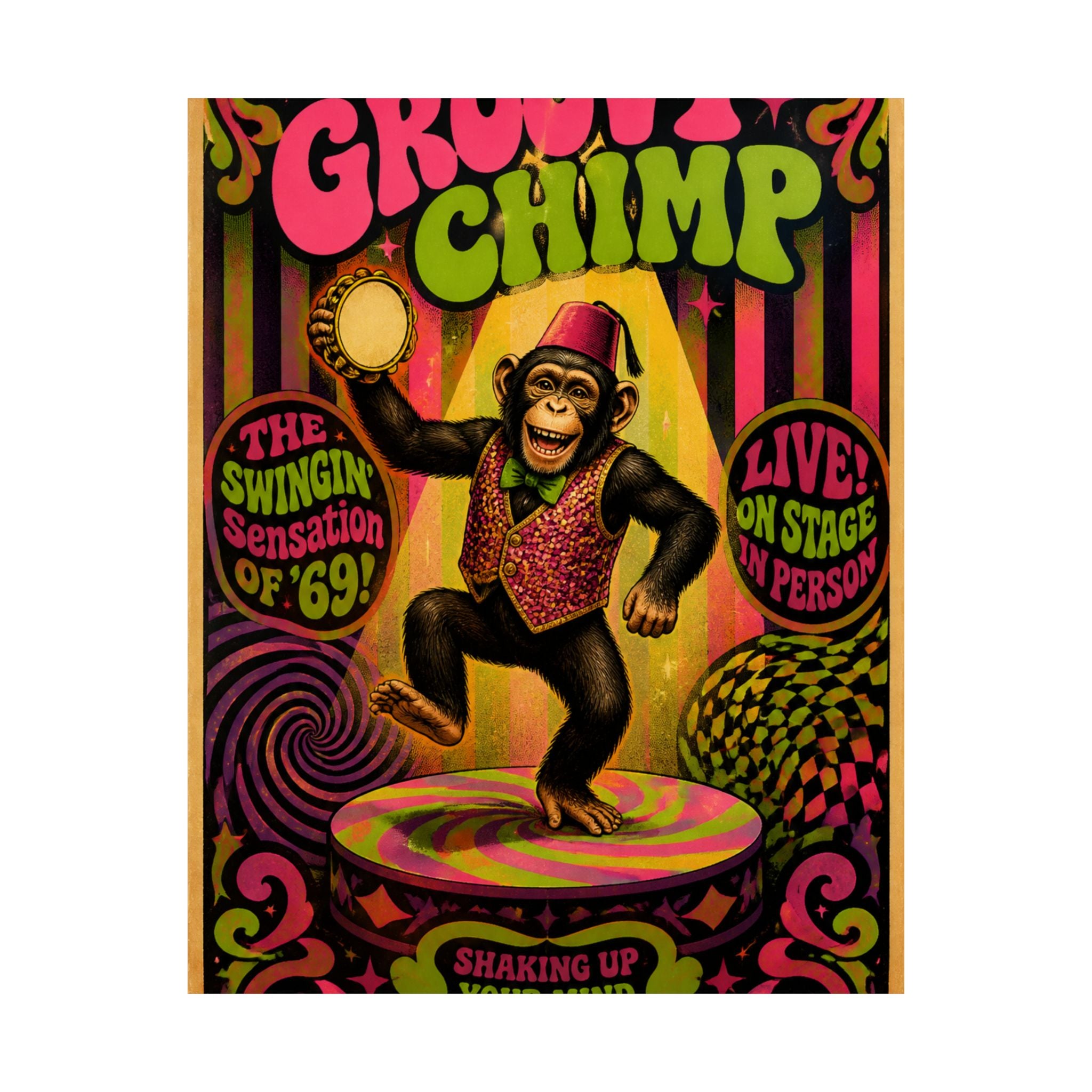 Dancing Monkey Wall Art Poster 18×24 Psychedelic Cafe Decor Maximalist Print