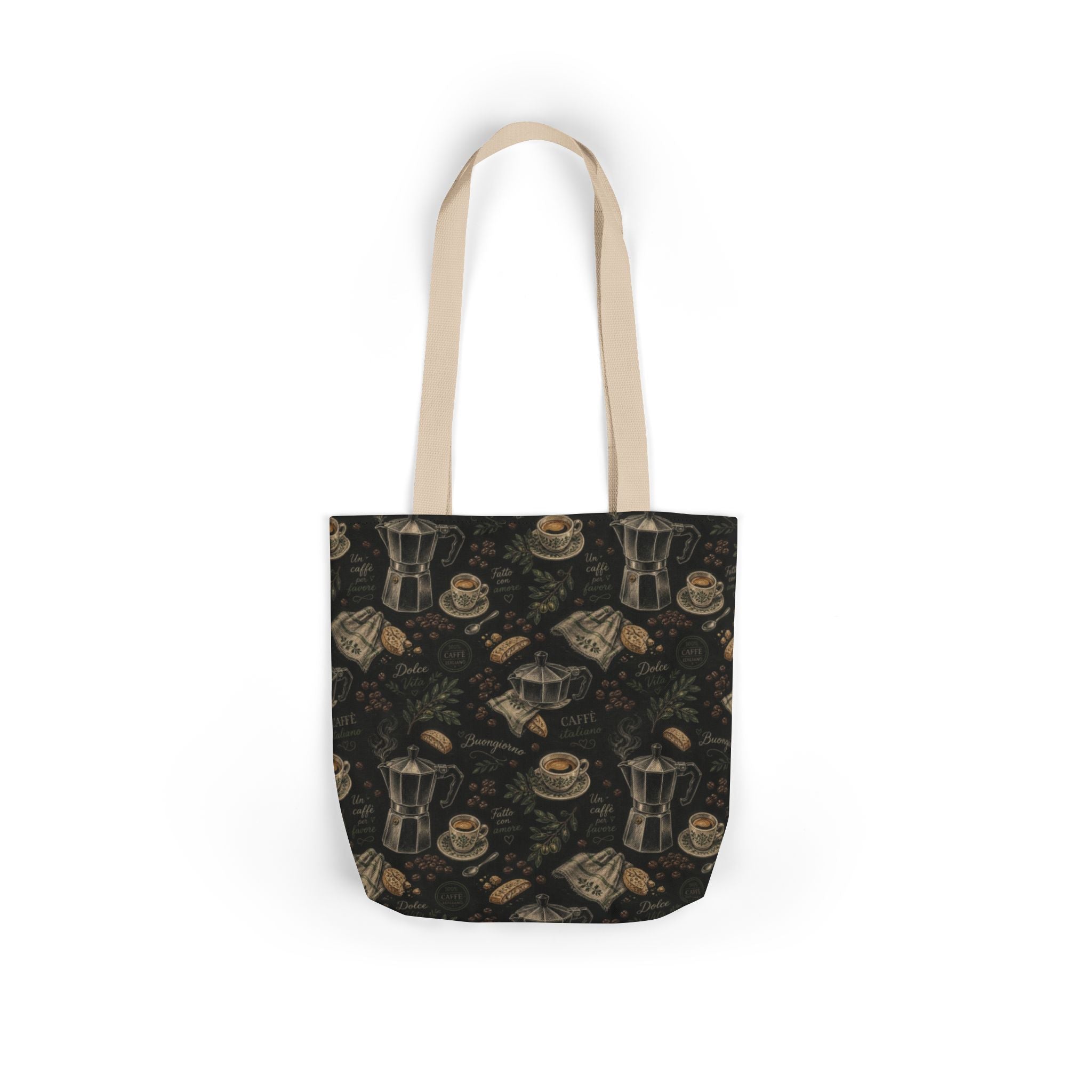 Espresso Moka Pot Canvas Tote Bag Mediterranean Kitchen Chalk Art Design Italian Cottagecore Gift