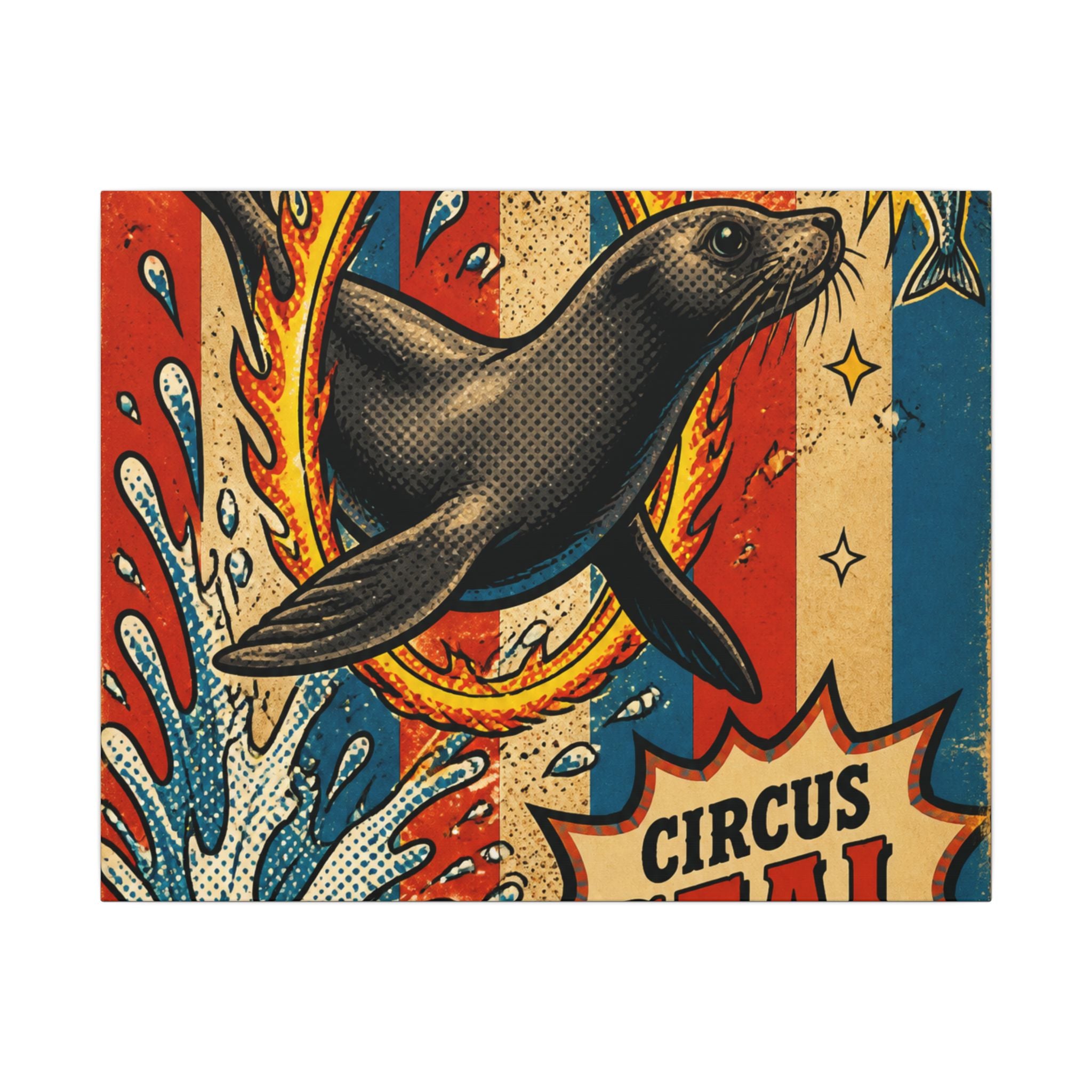 Seal Fire Hoop Wall Art Canvas 16×20 Pop Art Living Room Decor Maximalist Print