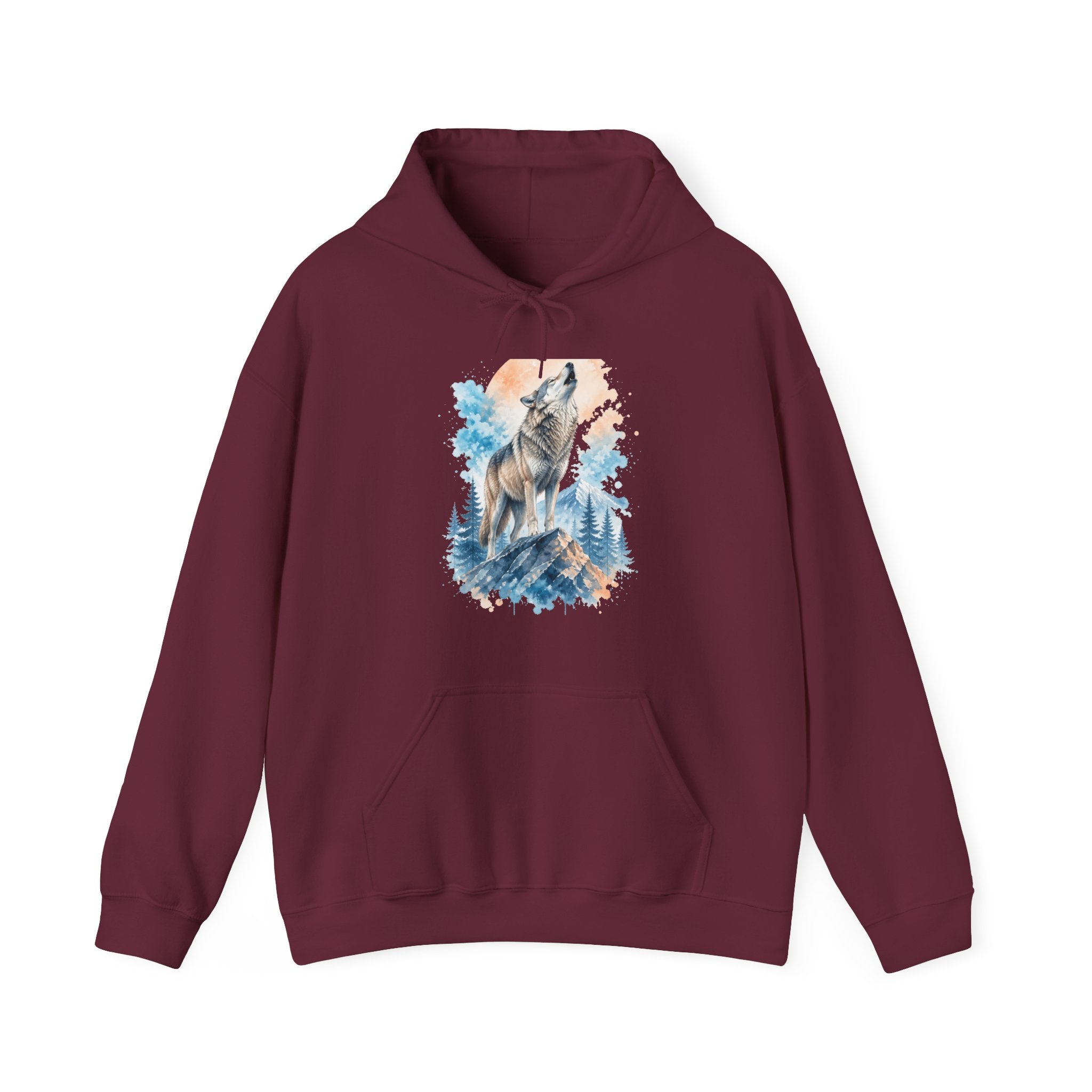 Matching Couple Sweatshirt - Wolf & Dove Matching Couple Hooded Sweatshirt Watercolor Art His Hers Engagement Gift - Design A