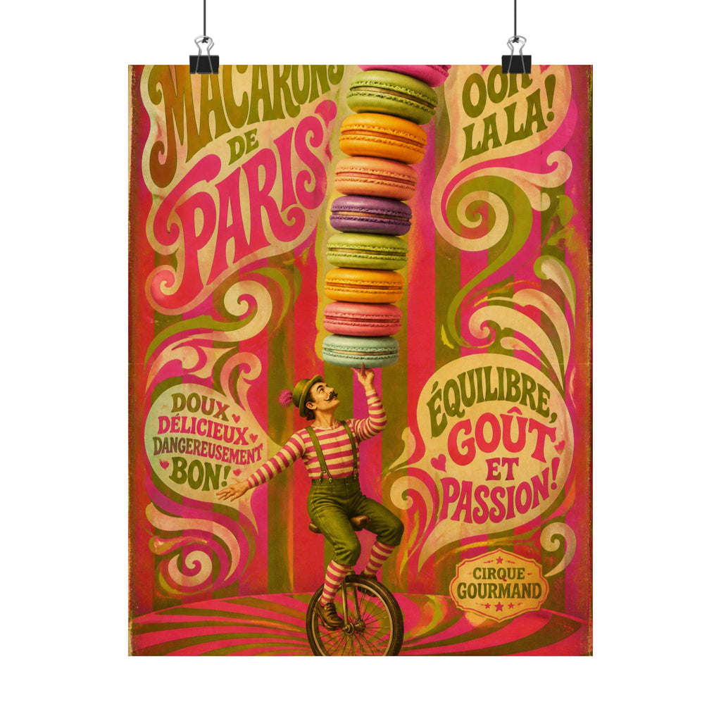 Macaron Balancing Tower Wall Art Poster 18×24 Psychedelic Cafe Decor Maximalist Print