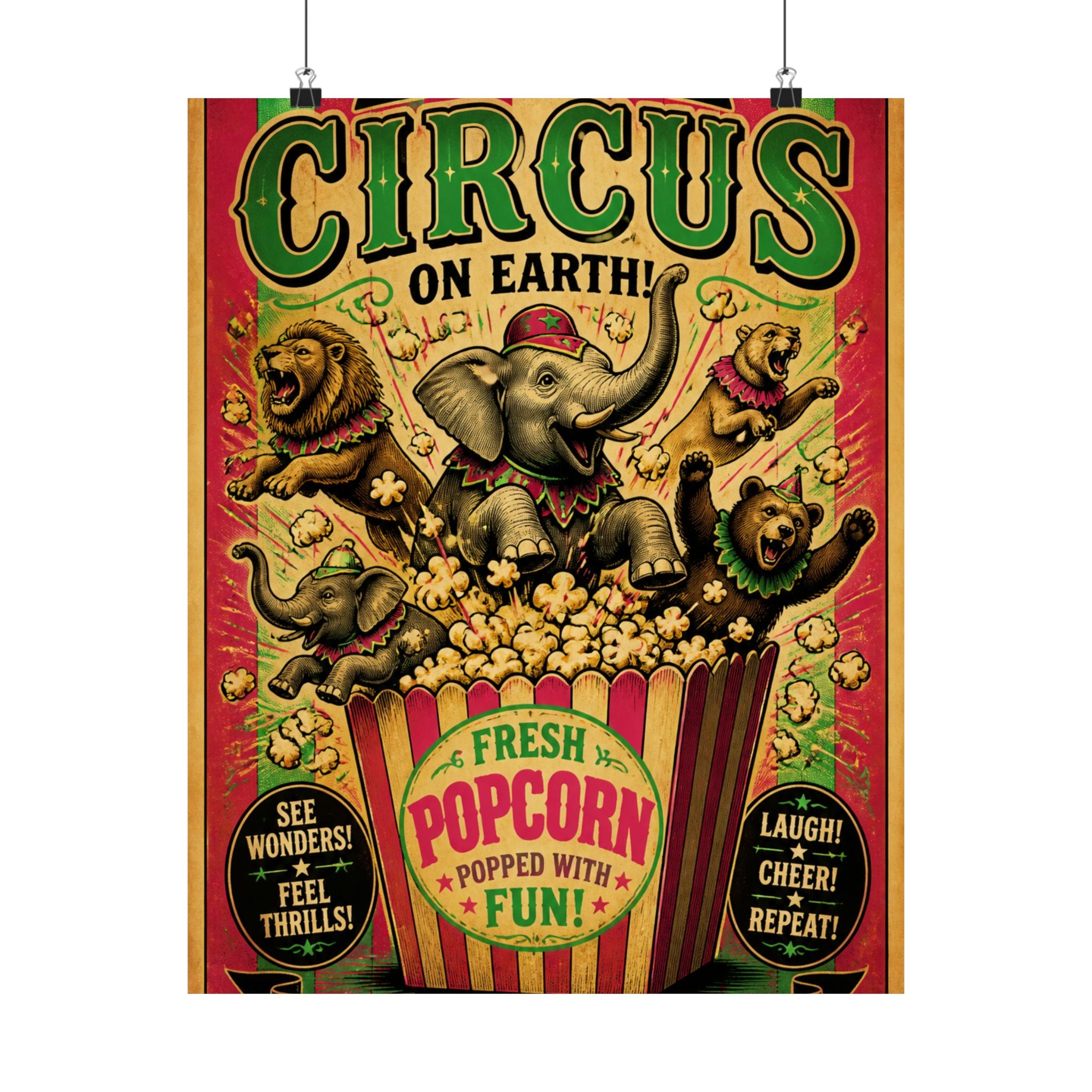 Popcorn Box Animals Wall Art Poster 24×36 Vintage Circus Bedroom Decor Maximalist Print