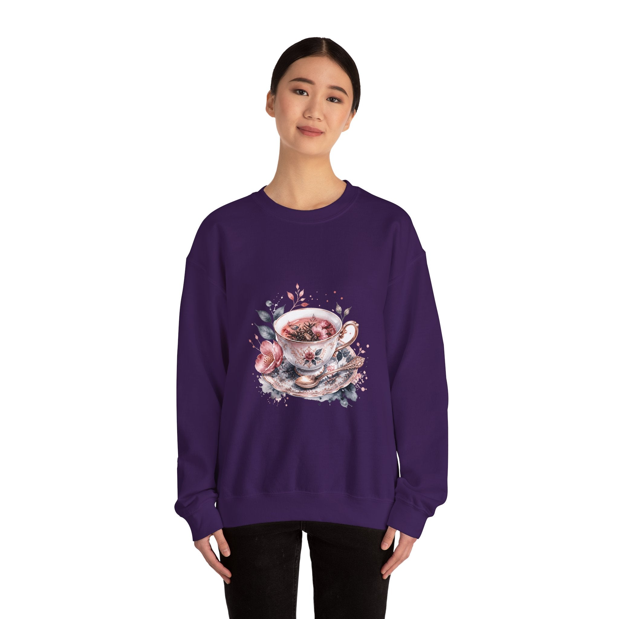 Matching Couple Sweatshirt - Coffee & Tea Matching Couple Premium Fleece Sweatshirt Watercolor Art His Hers Birthday Gift - Design B