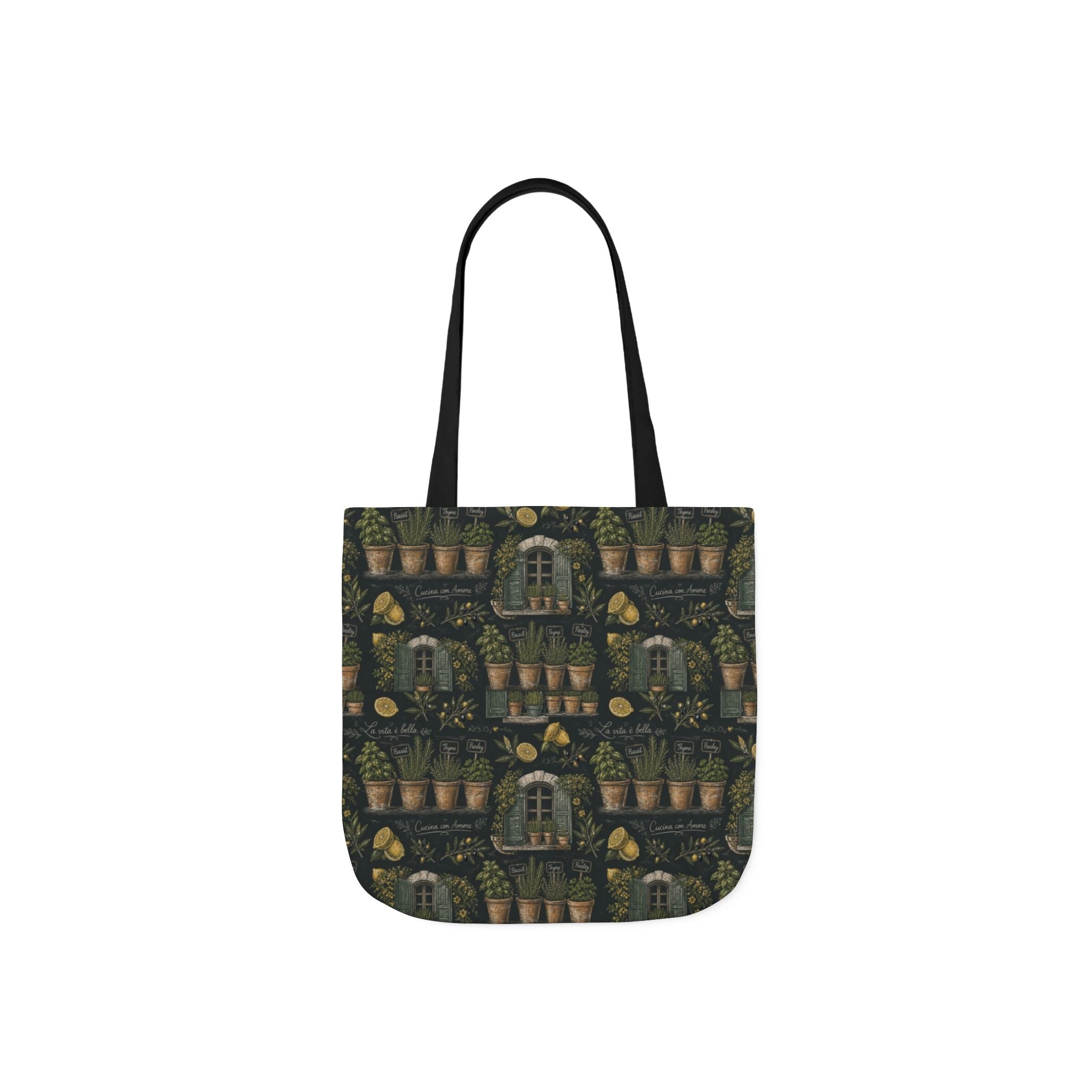 Terracotta Herb Pots Canvas Tote Bag Mediterranean Kitchen Chalk Art Design Italian Cottagecore Gift