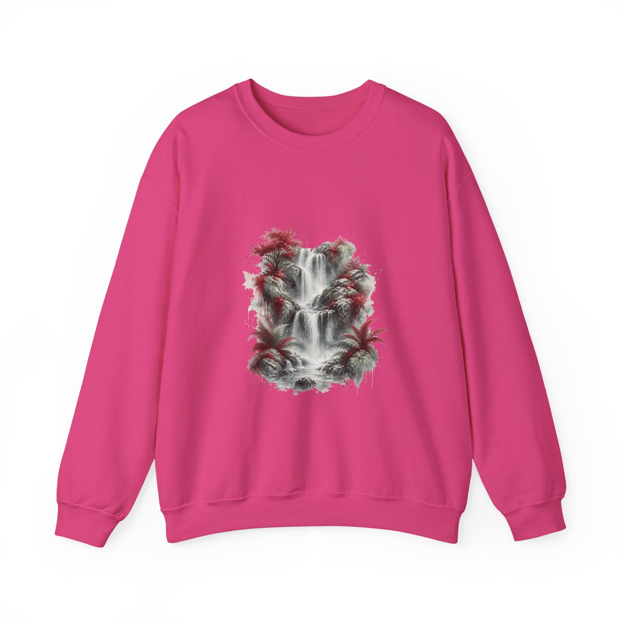 Matching Couple Sweatshirt - Wildfire & Waterfall Matching Couple Crewneck Sweatshirt Watercolor Art His Hers Engagement Gift - Design B
