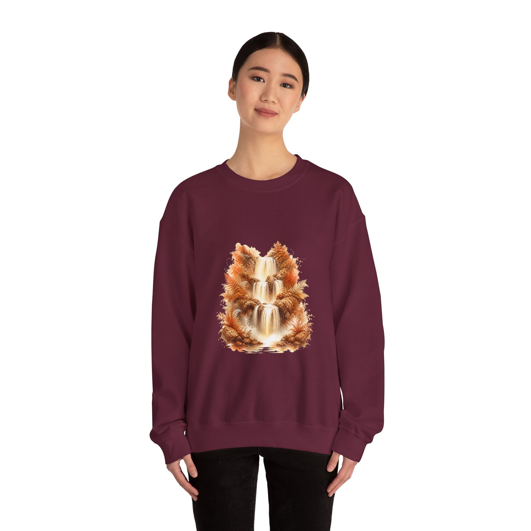 Matching Couple Sweatshirt - Wildfire & Waterfall Matching Couple Comfort Colors Crew Watercolor Art His Hers Birthday Gift - Design B