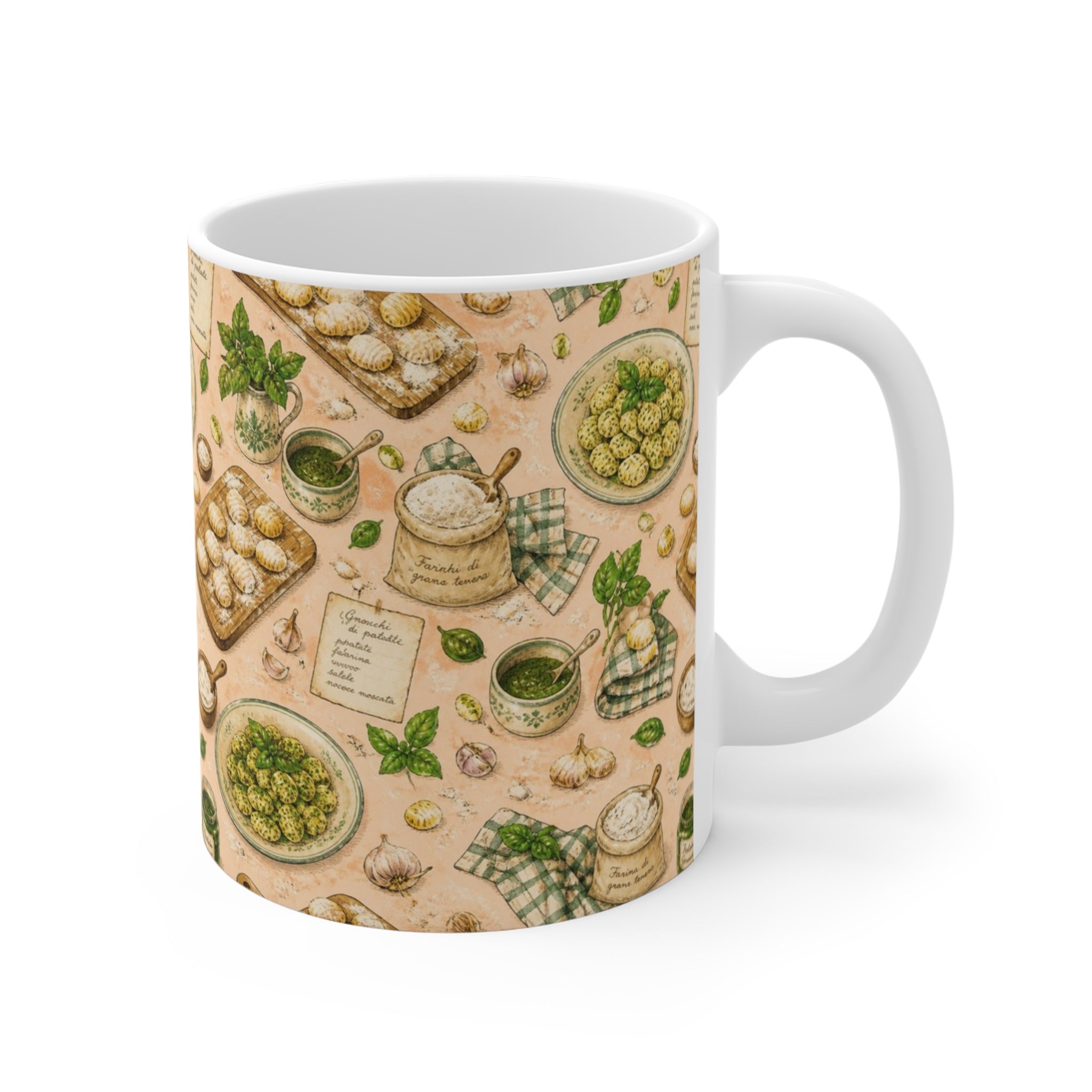 Potato Gnocchi 11oz Ceramic Mug Mediterranean Kitchen Watercolor Design Italian Cottagecore Gift