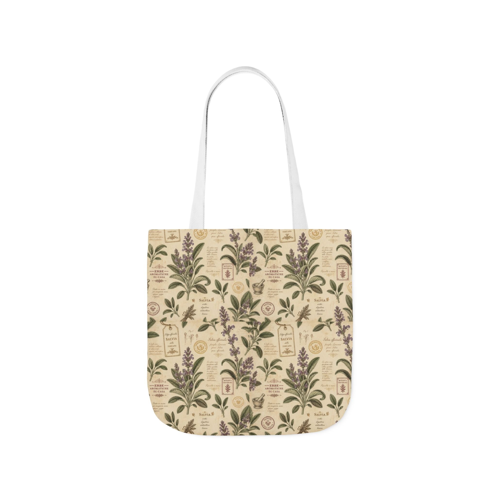 Sage Leaves Canvas Tote Bag Mediterranean Kitchen Botanical Design Italian Cottagecore Gift