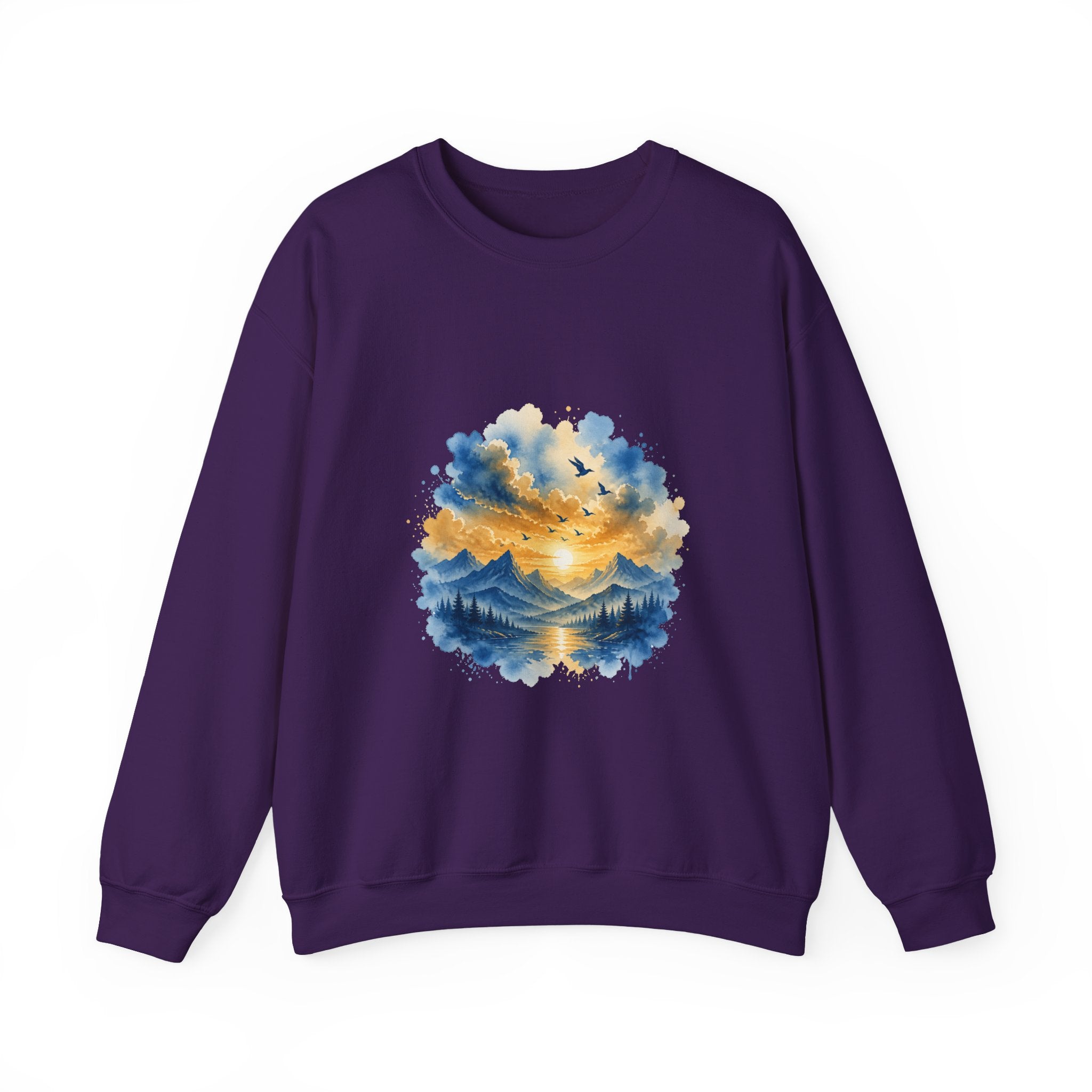 Matching Couple Sweatshirt - Sunrise & Sunset Matching Couple Crewneck Sweatshirt Watercolor Art His Hers Engagement Gift - Design B