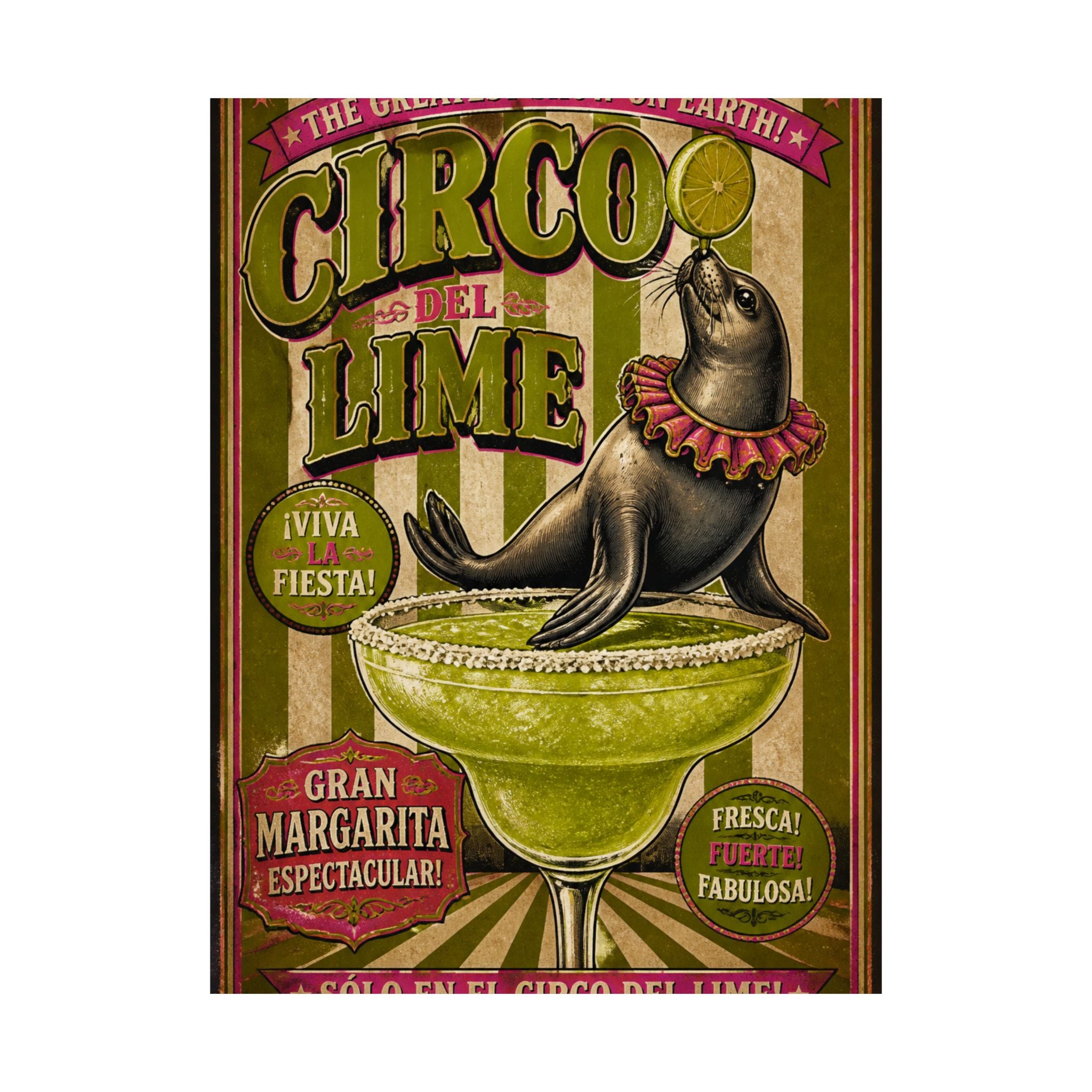 Margarita Balancing Seal Wall Art Poster 18×24 Vintage Circus Kitchen Decor Maximalist Print