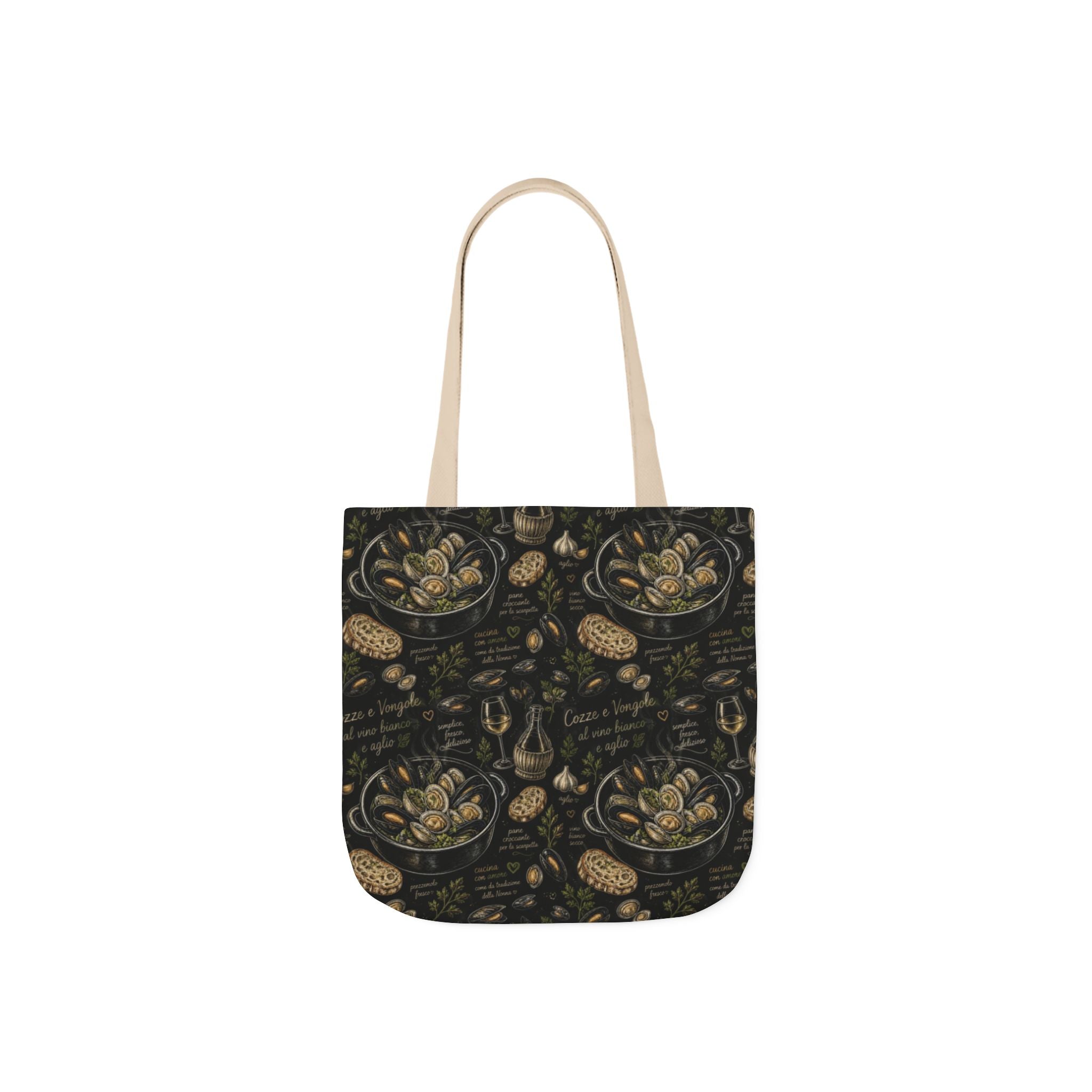 Mussels & Clams Canvas Tote Bag Mediterranean Kitchen Chalk Art Design Italian Cottagecore Gift