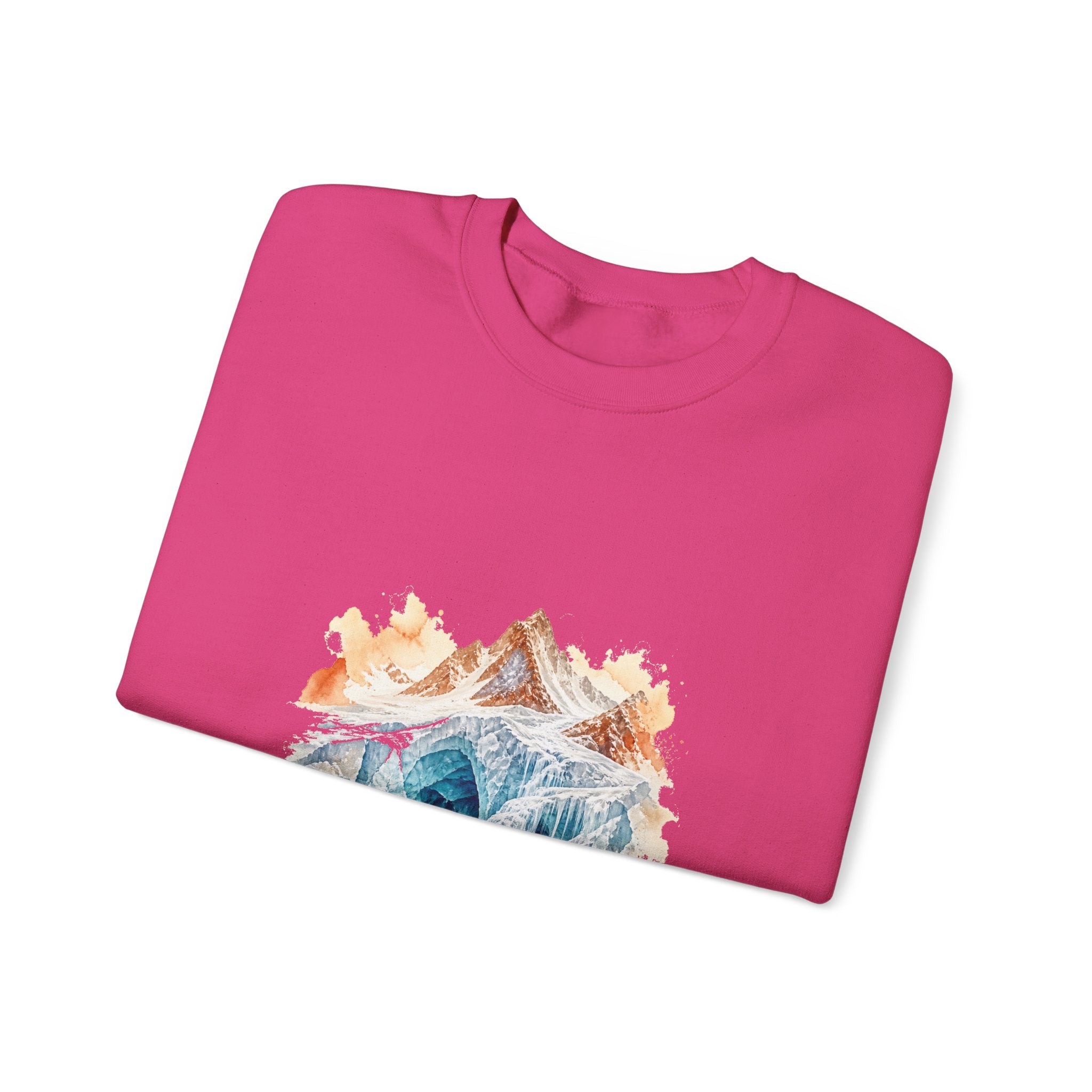 Matching Couple Sweatshirt - Volcano & Glacier Matching Couple Crewneck Sweatshirt Watercolor Art His Hers Engagement Gift - Design B