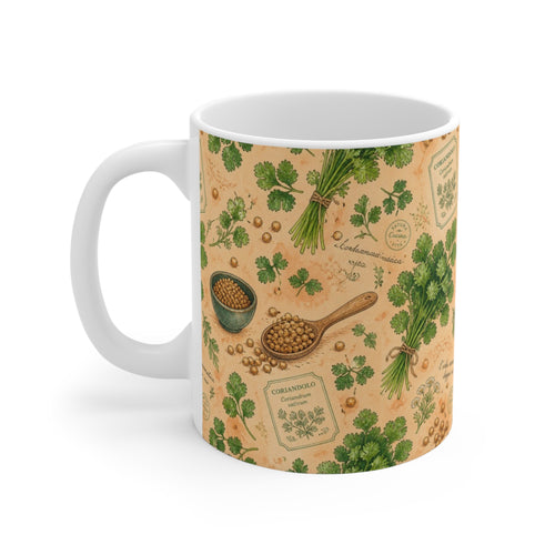 Coriander & Seeds 11oz Ceramic Mug Mediterranean Kitchen Watercolor Design Italian Cottagecore Gift