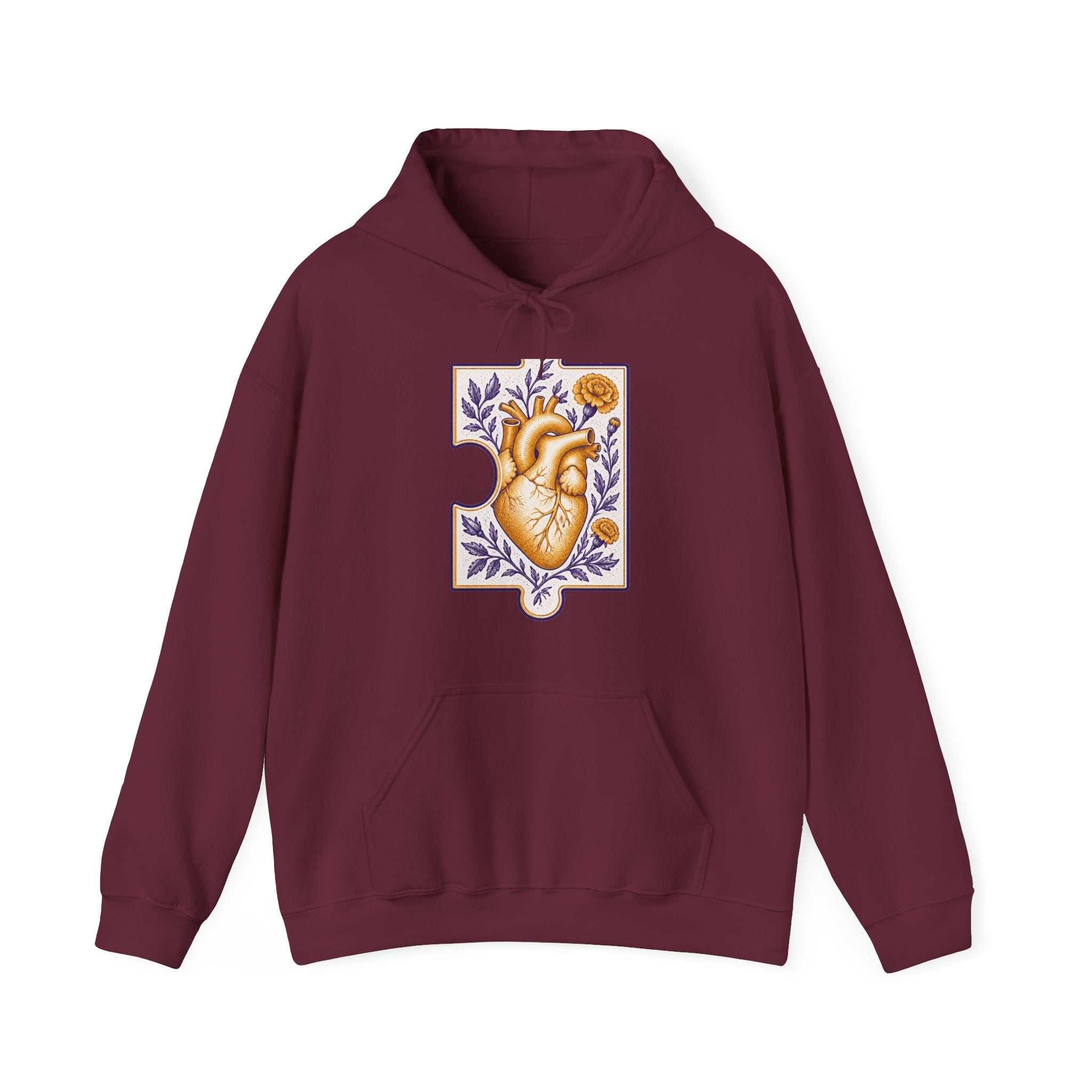 Matching Couple Sweatshirt - Puzzle Pieces Matching Couple Hooded Sweatshirt Vintage Art His Hers Wedding Gift - Design B