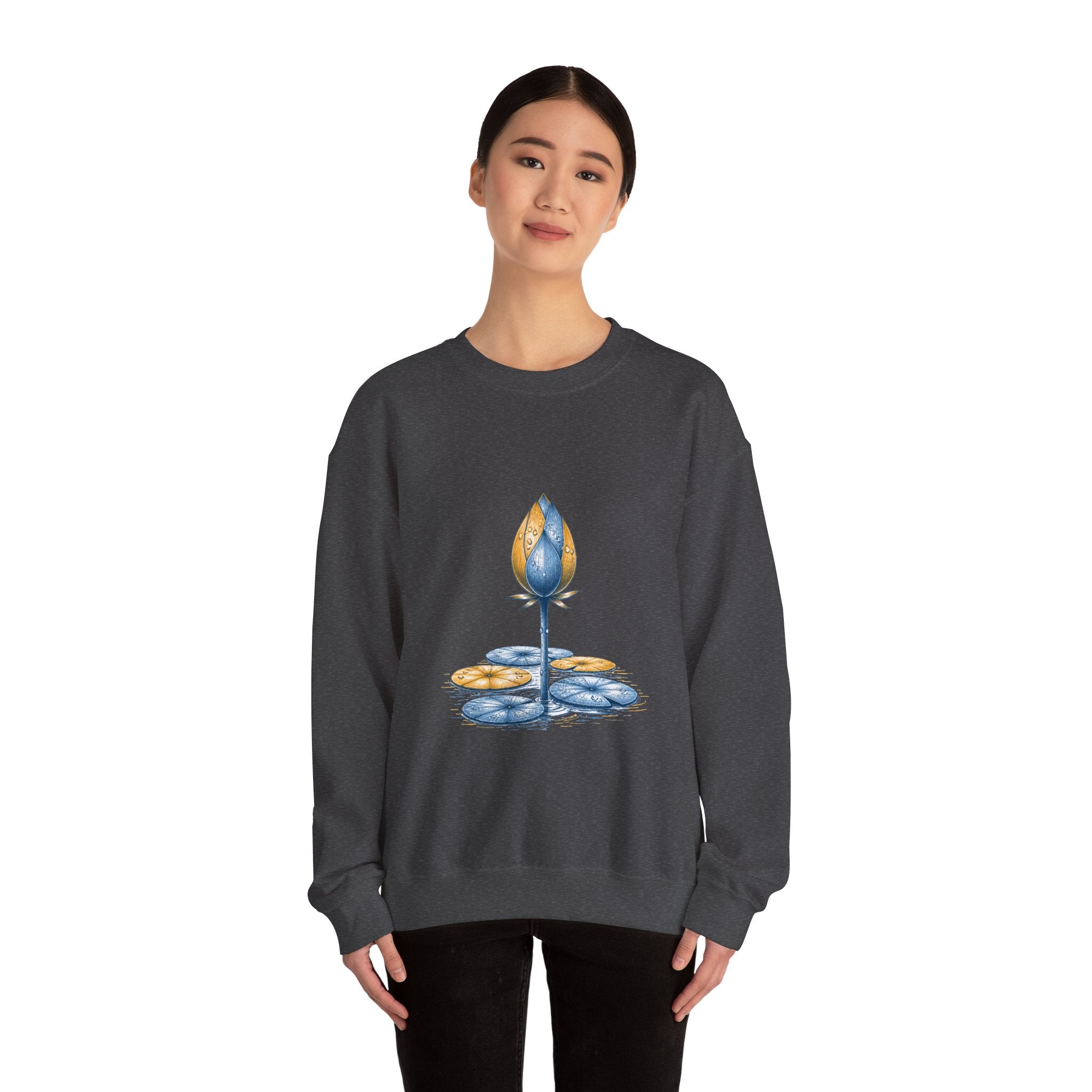 Matching Couple Sweatshirt - Open & Closed Lotus Matching Couple Comfort Colors Crew Hand-Drawn Art His Hers Anniversary Gift - Design B