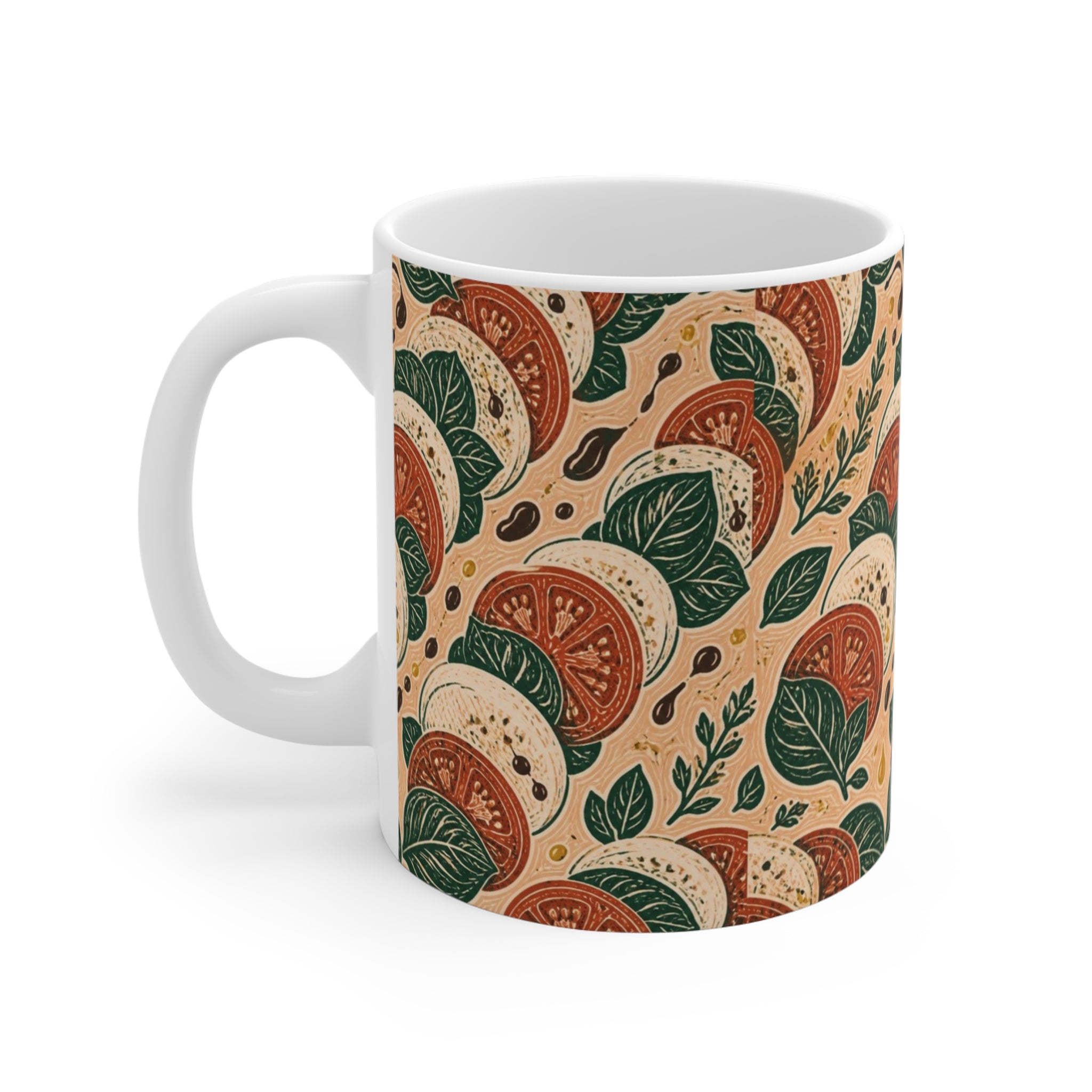 Caprese Arrangement 11oz Ceramic Mug Mediterranean Kitchen Linocut Design Italian Cottagecore Gift