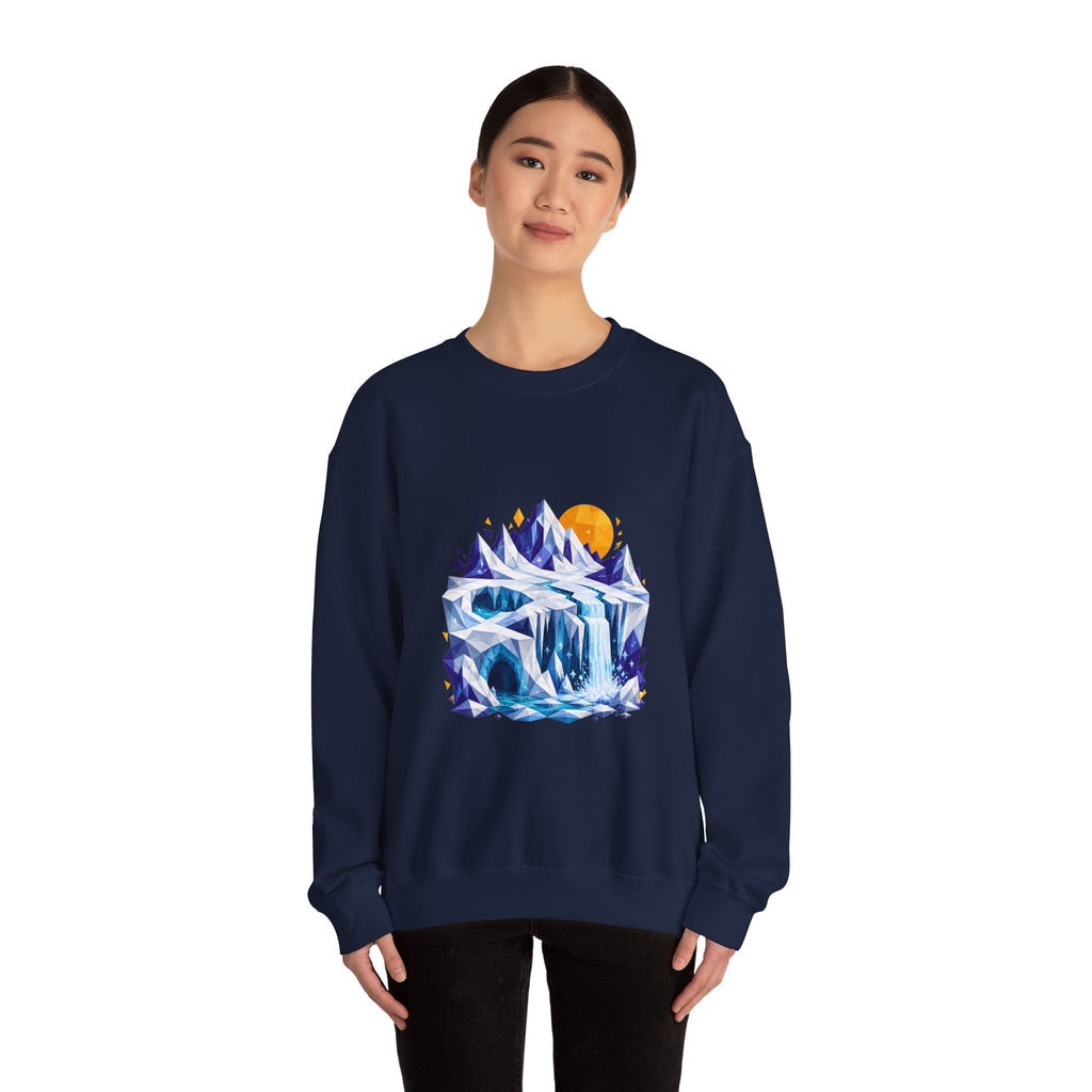 Matching Couple Sweatshirt - Volcano & Glacier Matching Couple Crewneck Sweatshirt Geometric Art His Hers Couple Gift - Design B