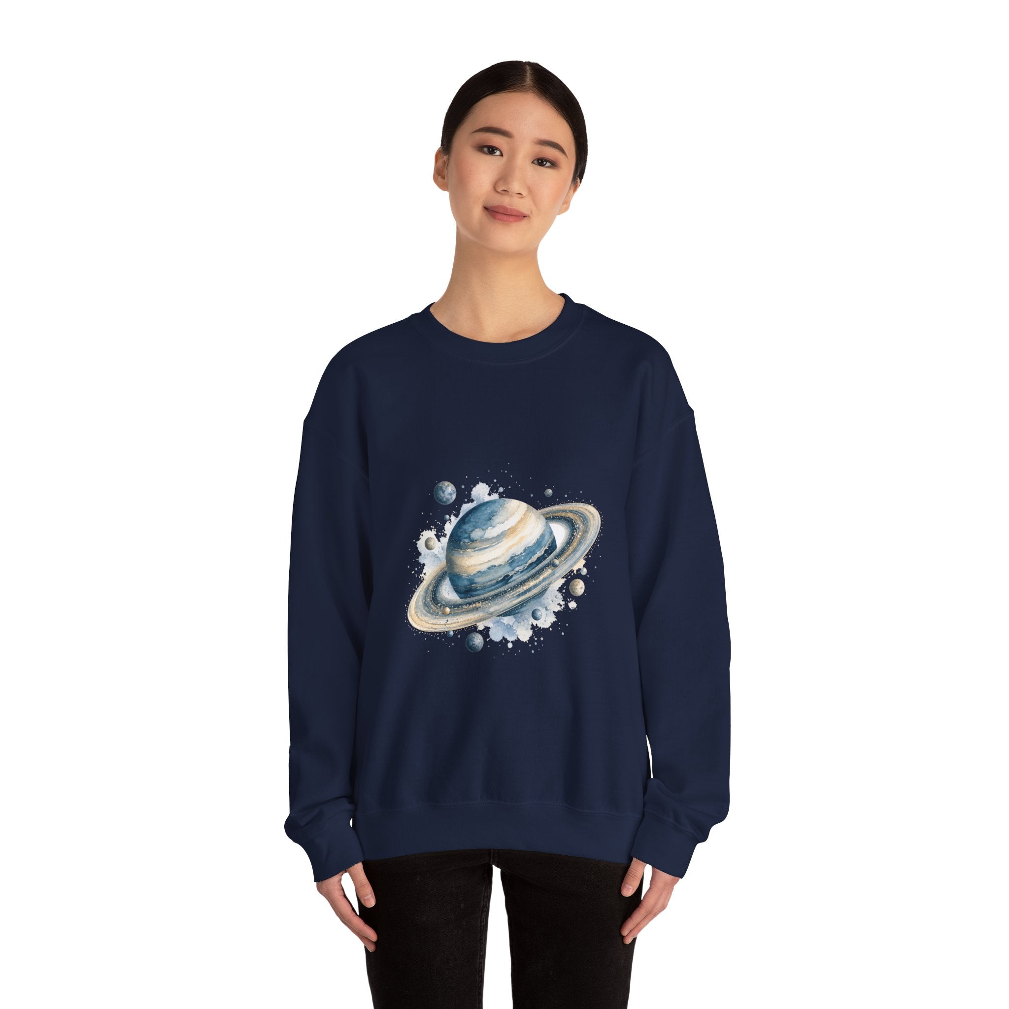 Matching Couple Sweatshirt - Astronaut & Planet Matching Couple Crewneck Sweatshirt Watercolor Art His Hers Engagement Gift - Design B