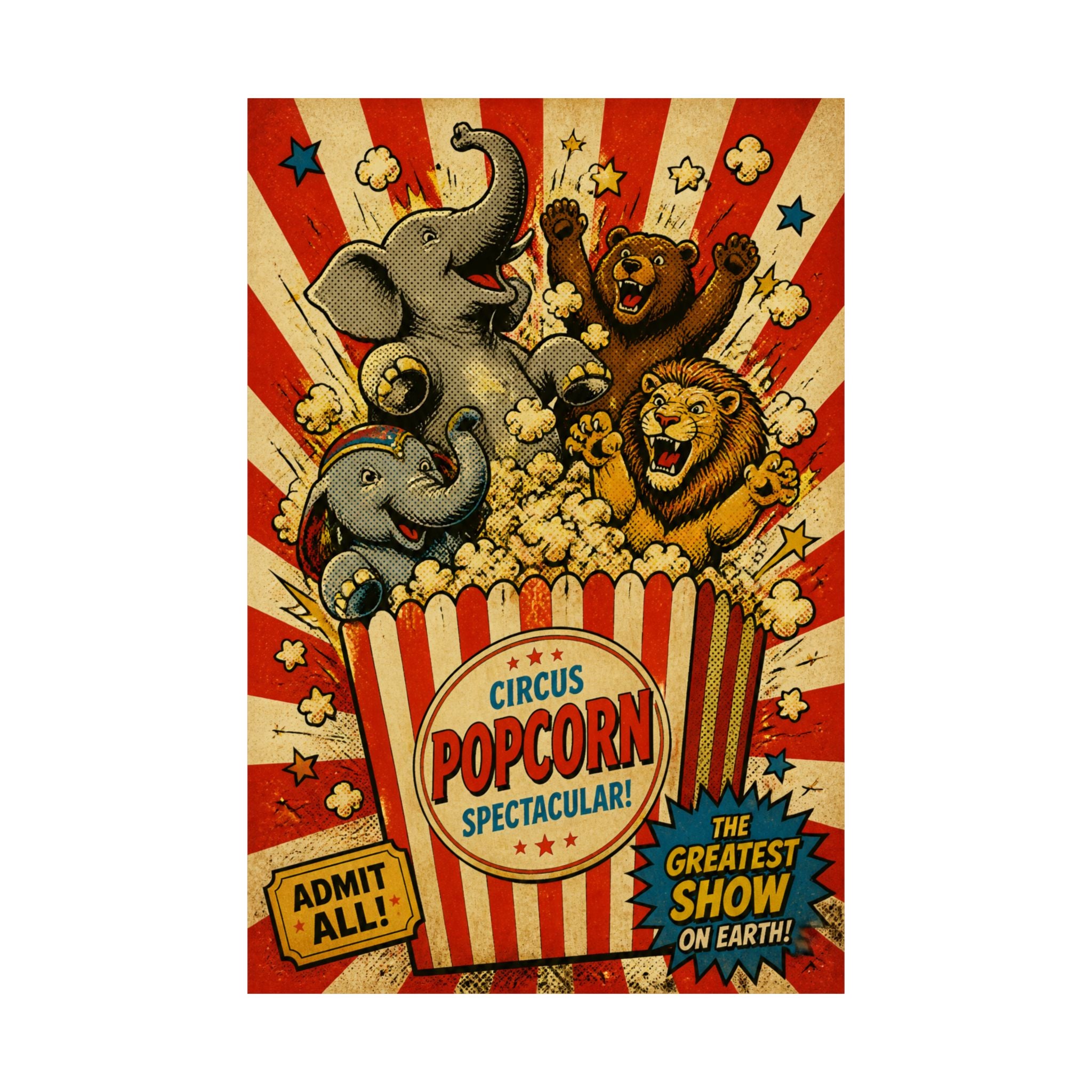 Popcorn Box Animals Wall Art Poster 24×36 Pop Art Restaurant Decor Maximalist Print