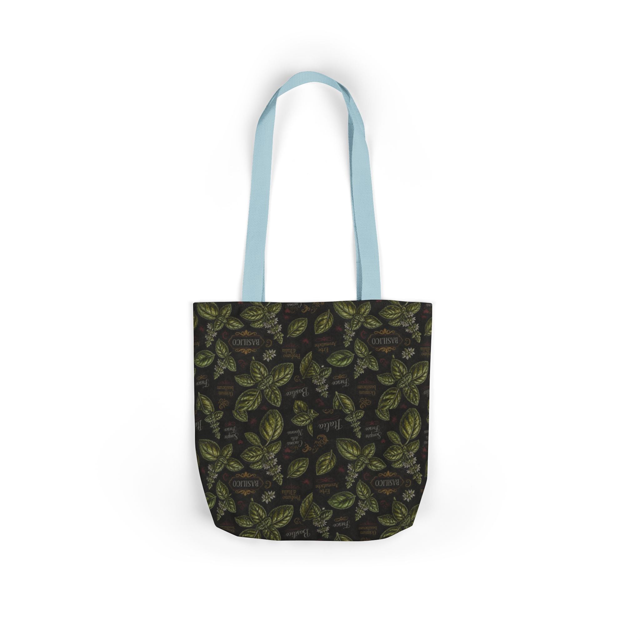 Fresh Basil Leaves Canvas Tote Bag Mediterranean Kitchen Chalk Art Design Italian Cottagecore Gift
