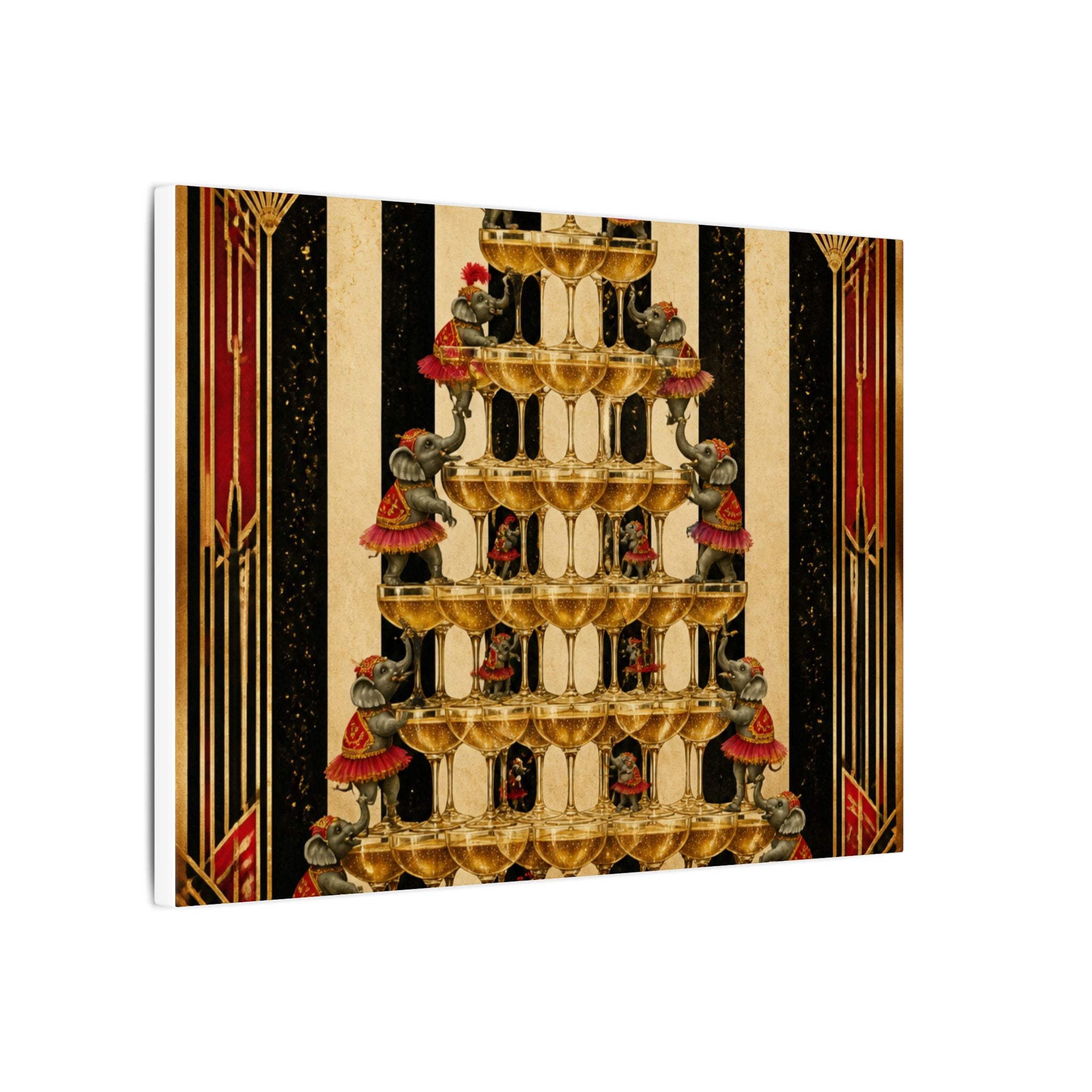 Champagne Tower Elephants Wall Art Canvas 24×36 Art Deco Bar Area Decor Maximalist Print