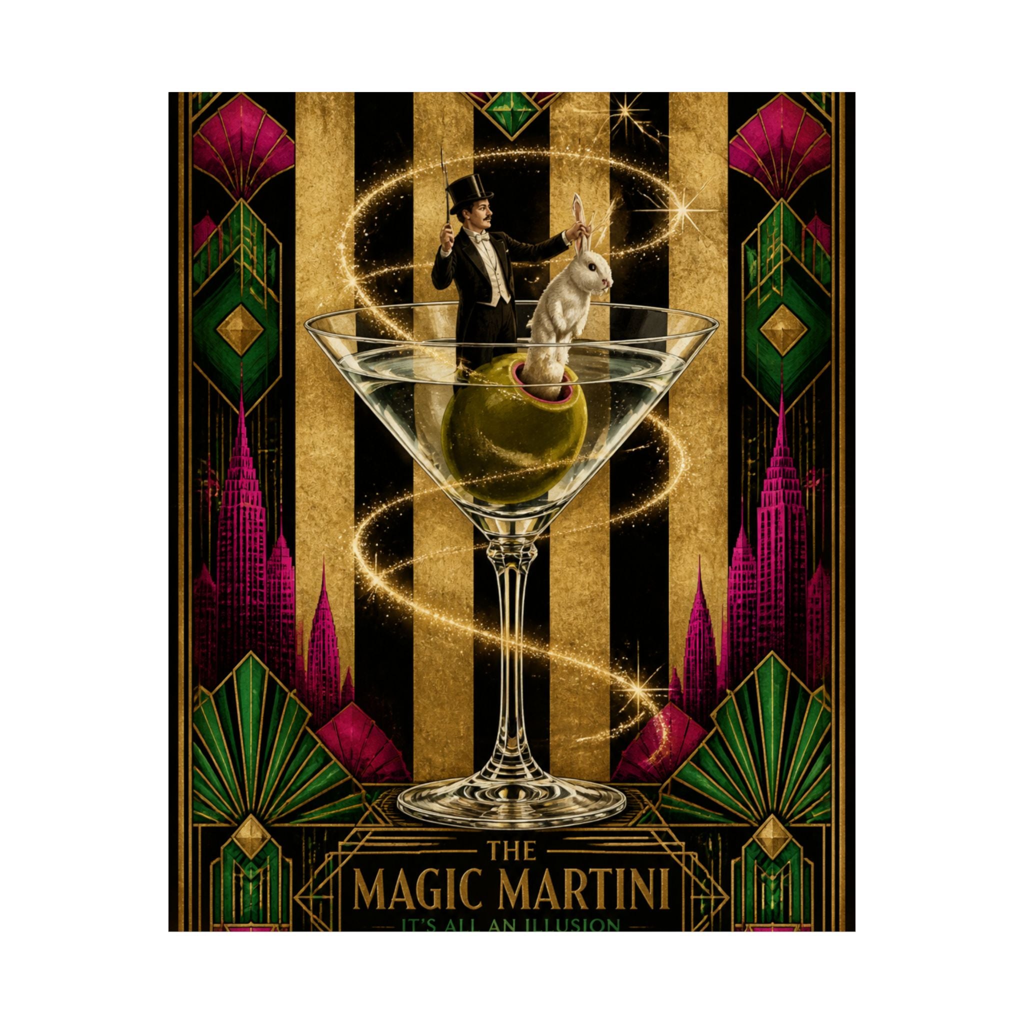 Martini Magician Wall Art Poster 18×24 Art Deco Entryway Decor Maximalist Print