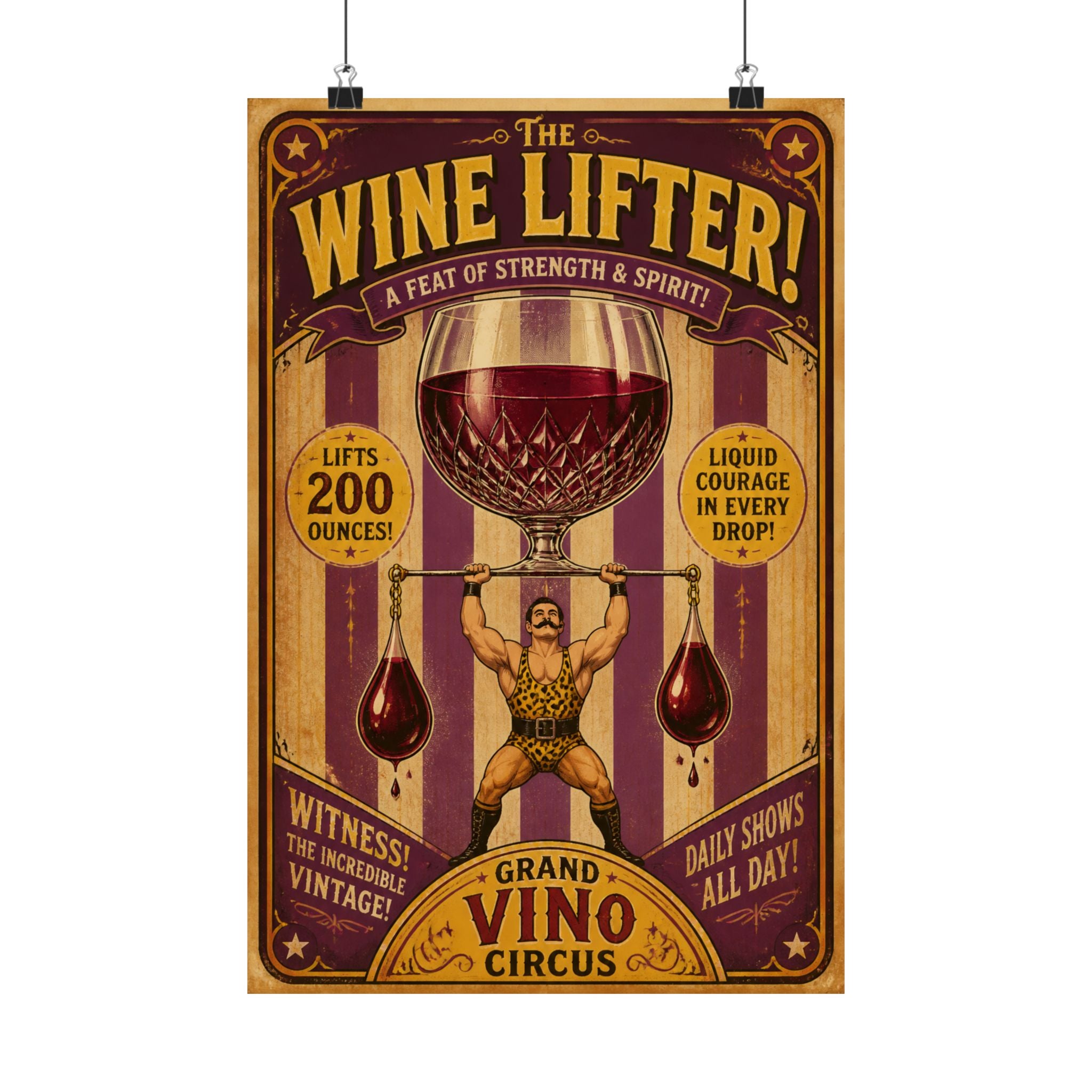 Wine Glass Strongman Wall Art Poster 18×24 Vintage Circus Kitchen Decor Maximalist Print