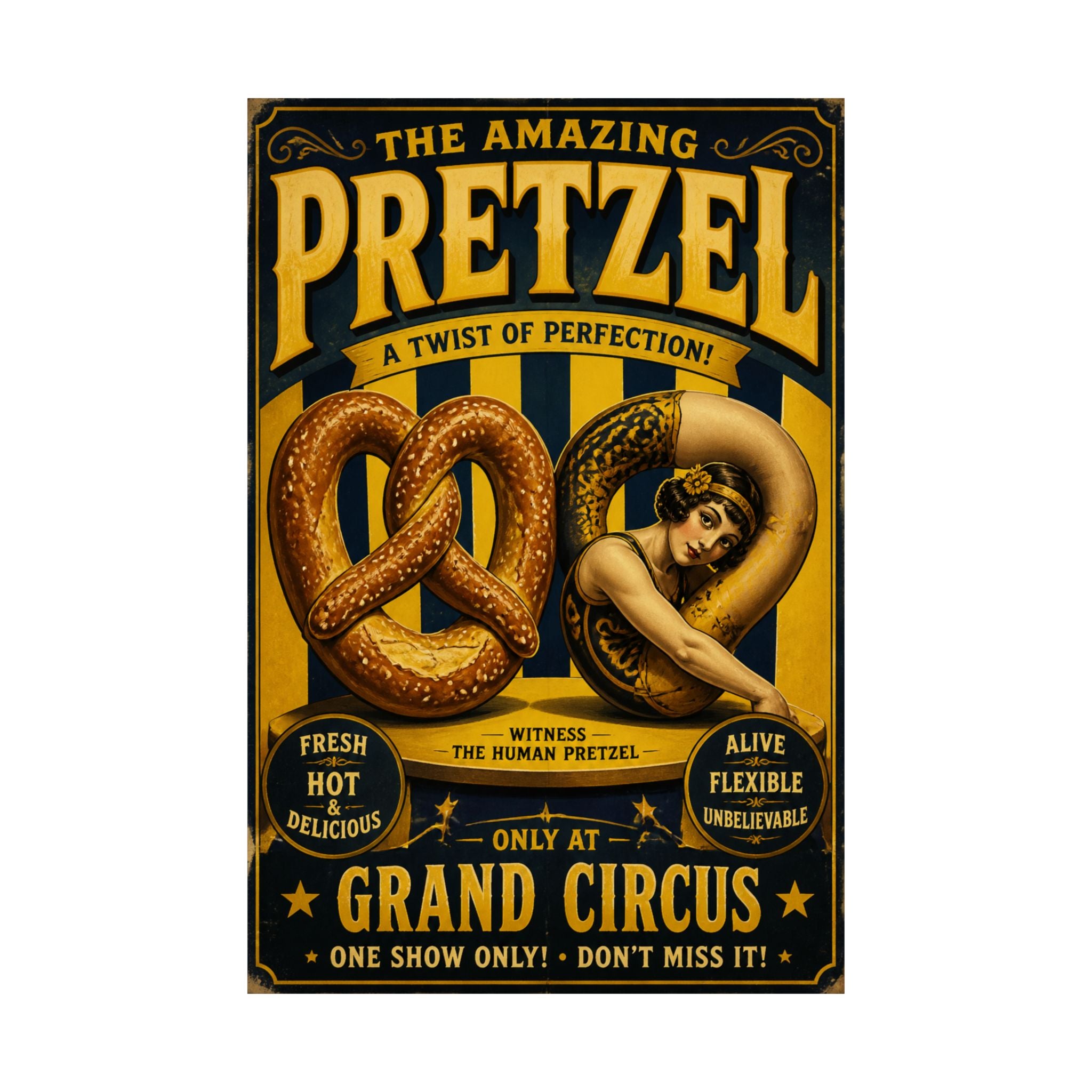 Pretzel Contortionist Wall Art Poster 18×24 Vintage Circus Kitchen Decor Maximalist Print