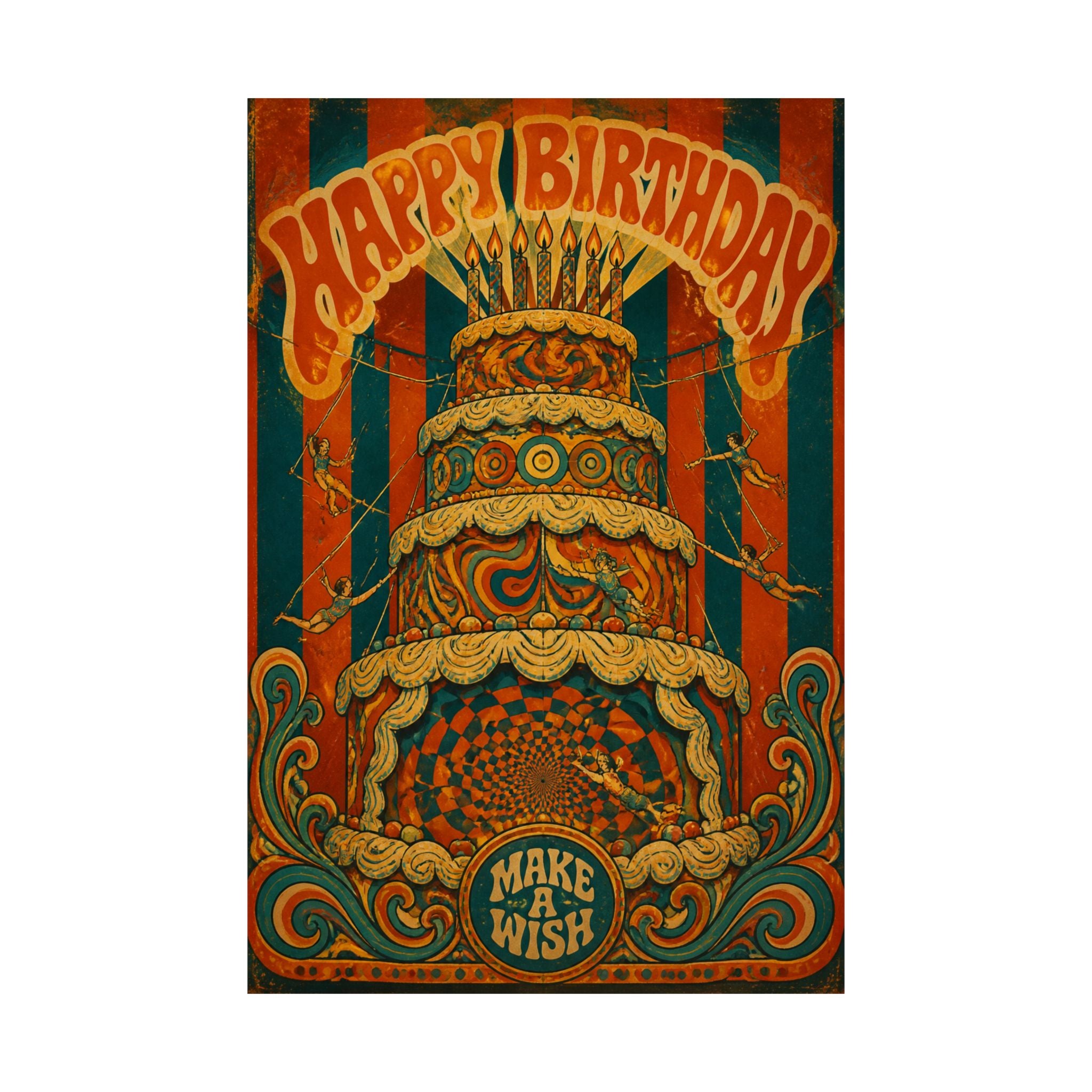 Birthday Cake Trapeze Wall Art Poster 18×24 Psychedelic Cafe Decor Maximalist Print