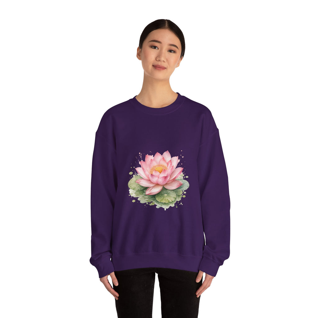 Matching Couple Sweatshirt - Open & Closed Lotus Matching Couple Premium Fleece Sweatshirt Watercolor Art His Hers Birthday Gift - Design A
