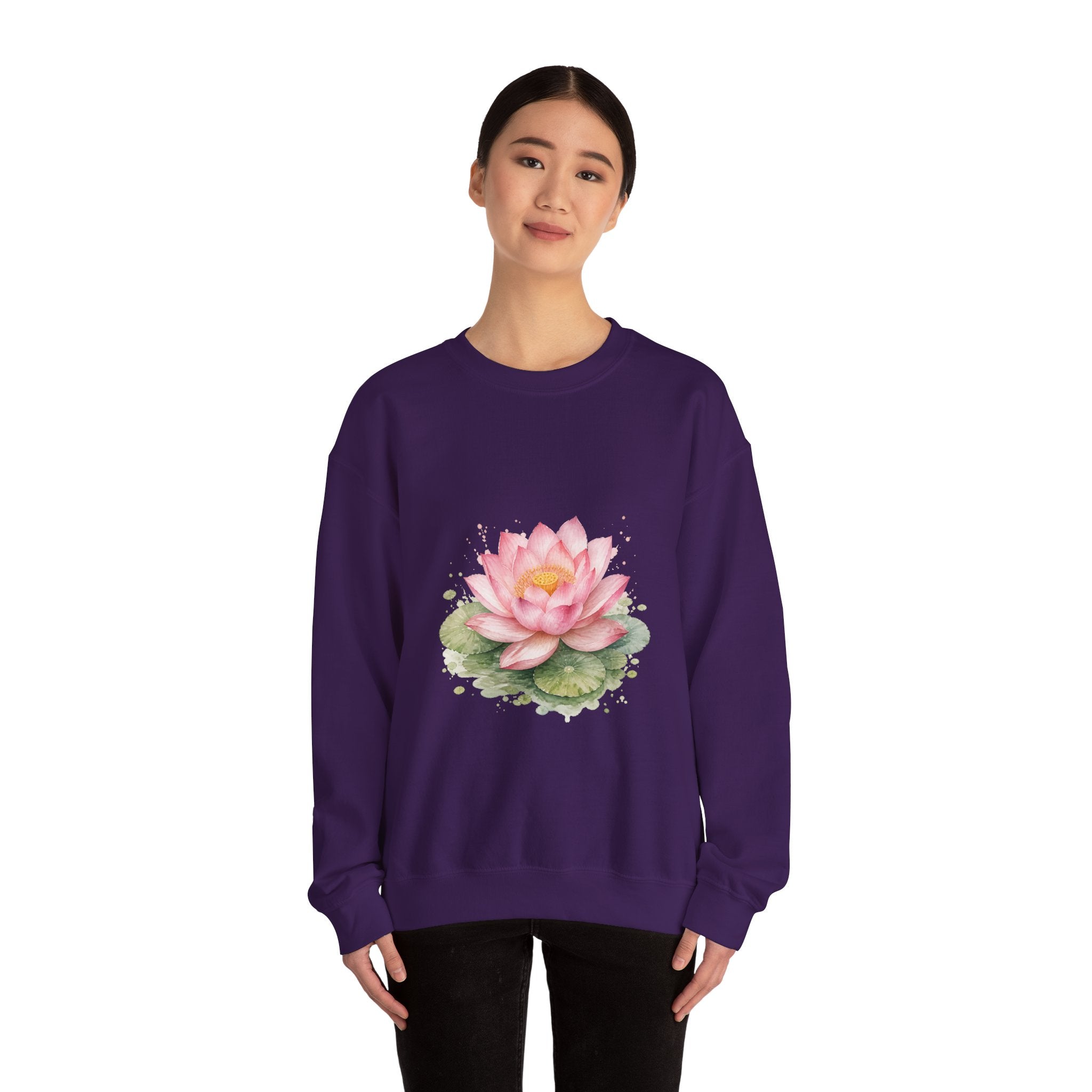 Matching Couple Sweatshirt - Open & Closed Lotus Matching Couple Premium Fleece Sweatshirt Watercolor Art His Hers Birthday Gift - Design A