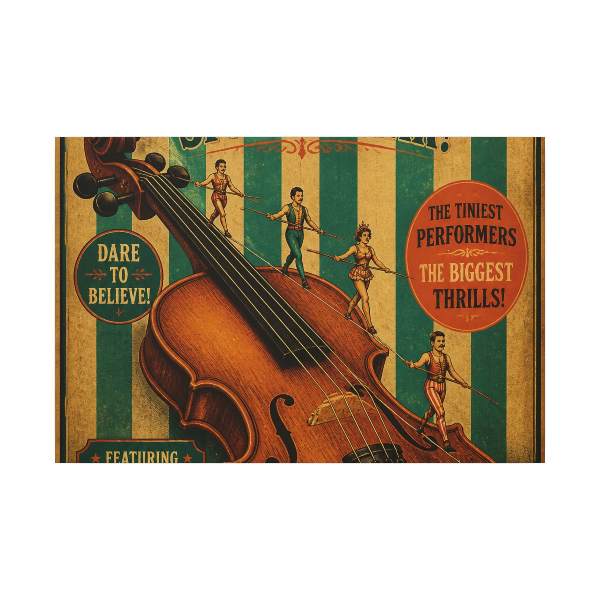 Violin Tightrope Bridge Wall Art Canvas 24×36 Vintage Circus Bedroom Decor Maximalist Print