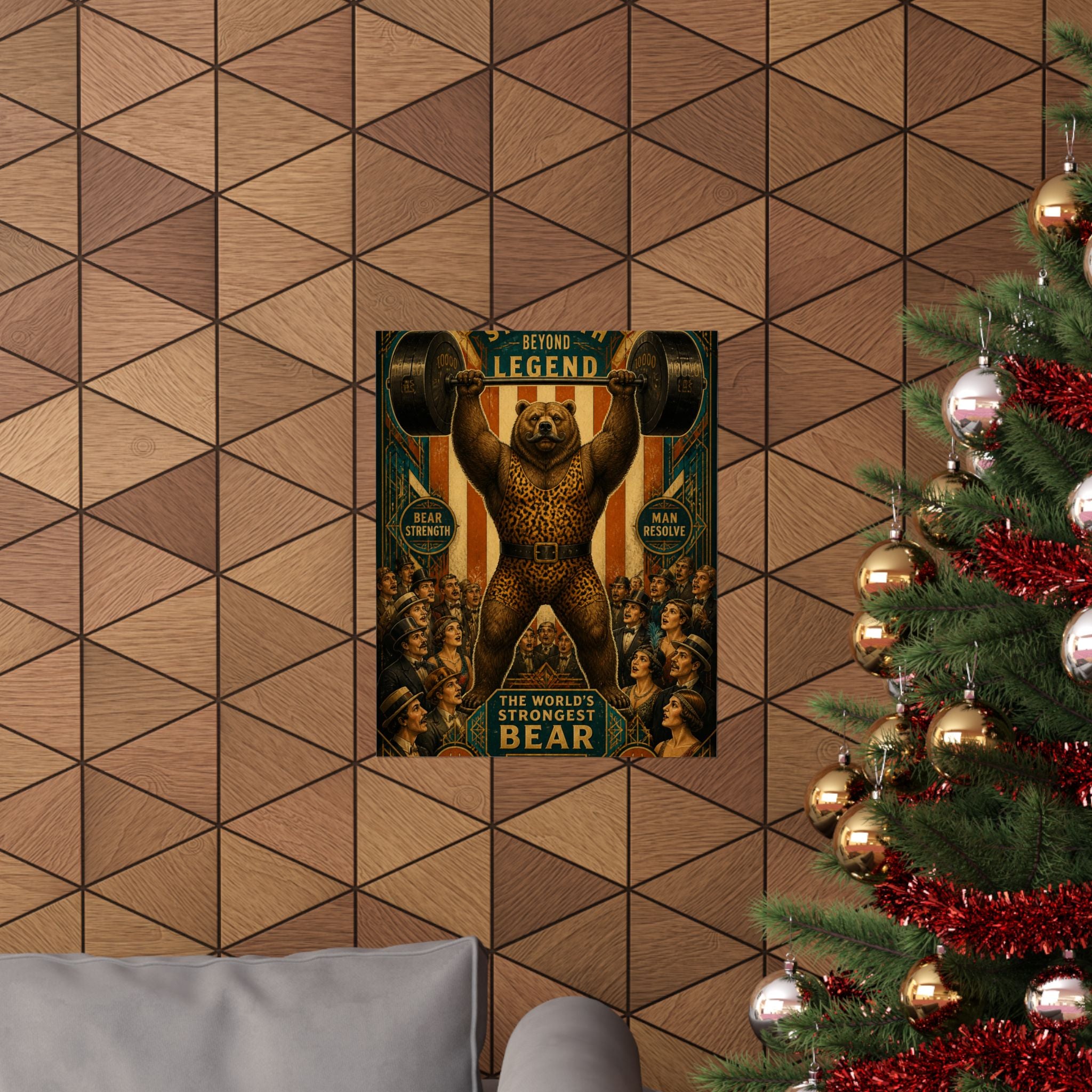 Strongman Bear Wall Art Poster 18×24 Art Deco Entryway Decor Maximalist Print