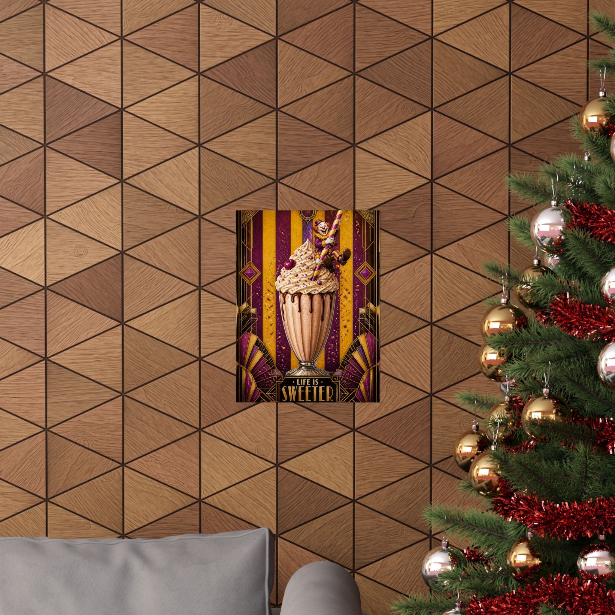 Milkshake Slide Clown Wall Art Poster 24×36 Art Deco Bar Area Decor Maximalist Print