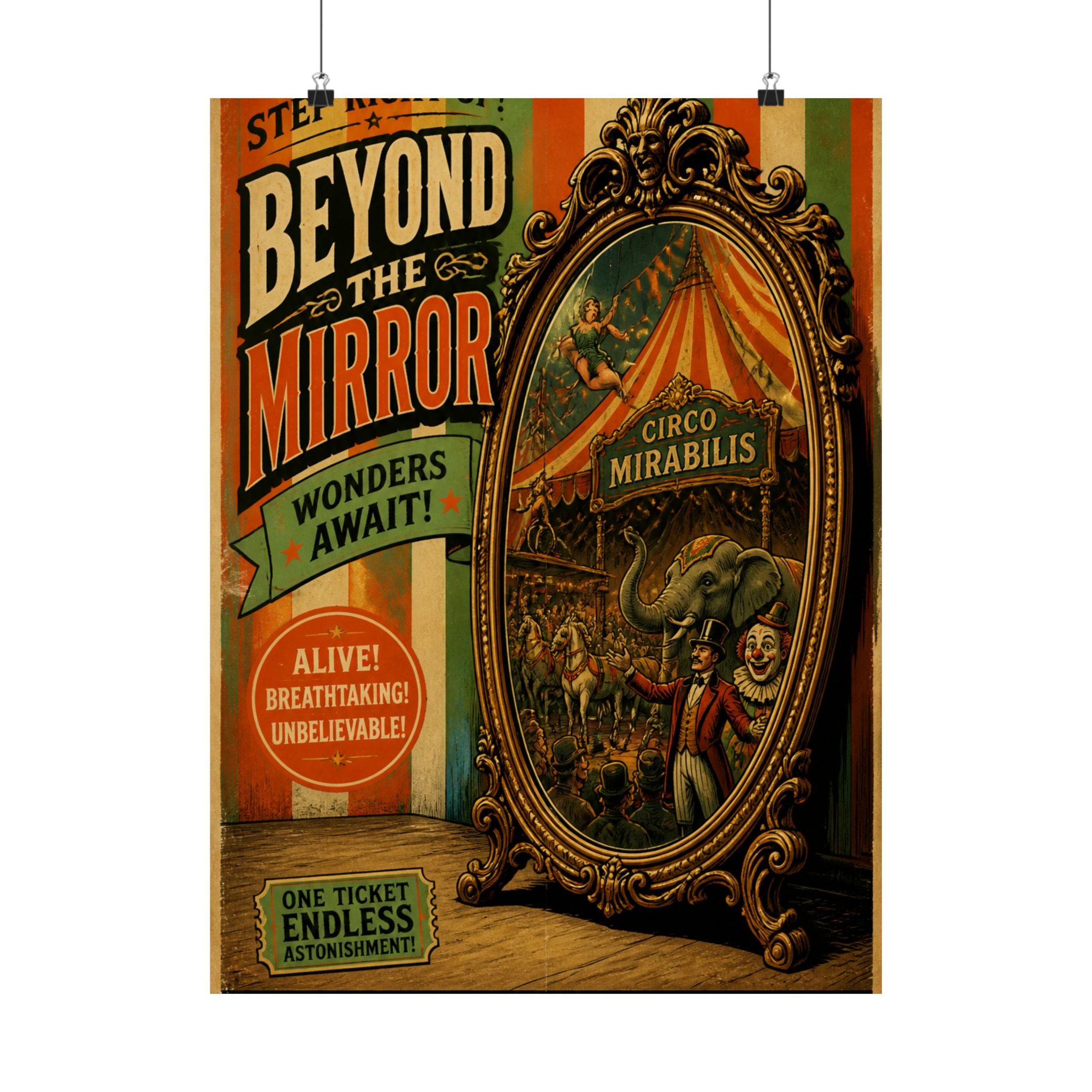 Vintage Mirror Circus Wall Art Poster 24×36 Vintage Circus Bedroom Decor Maximalist Print