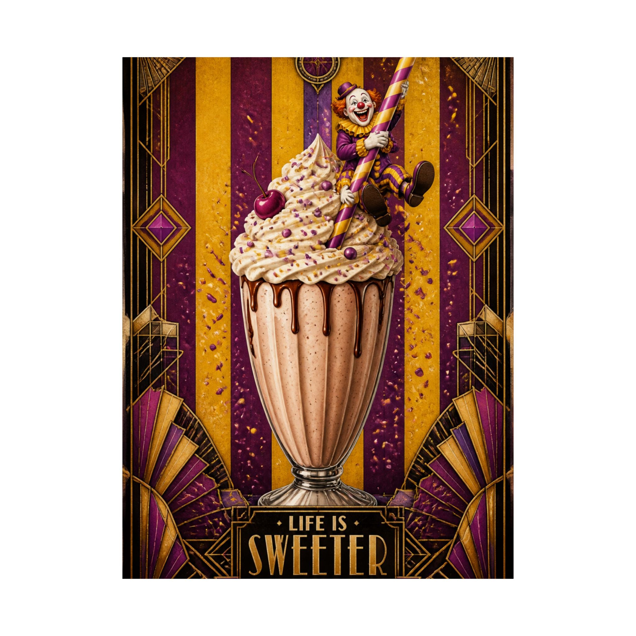 Milkshake Slide Clown Wall Art Poster 24×36 Art Deco Bar Area Decor Maximalist Print