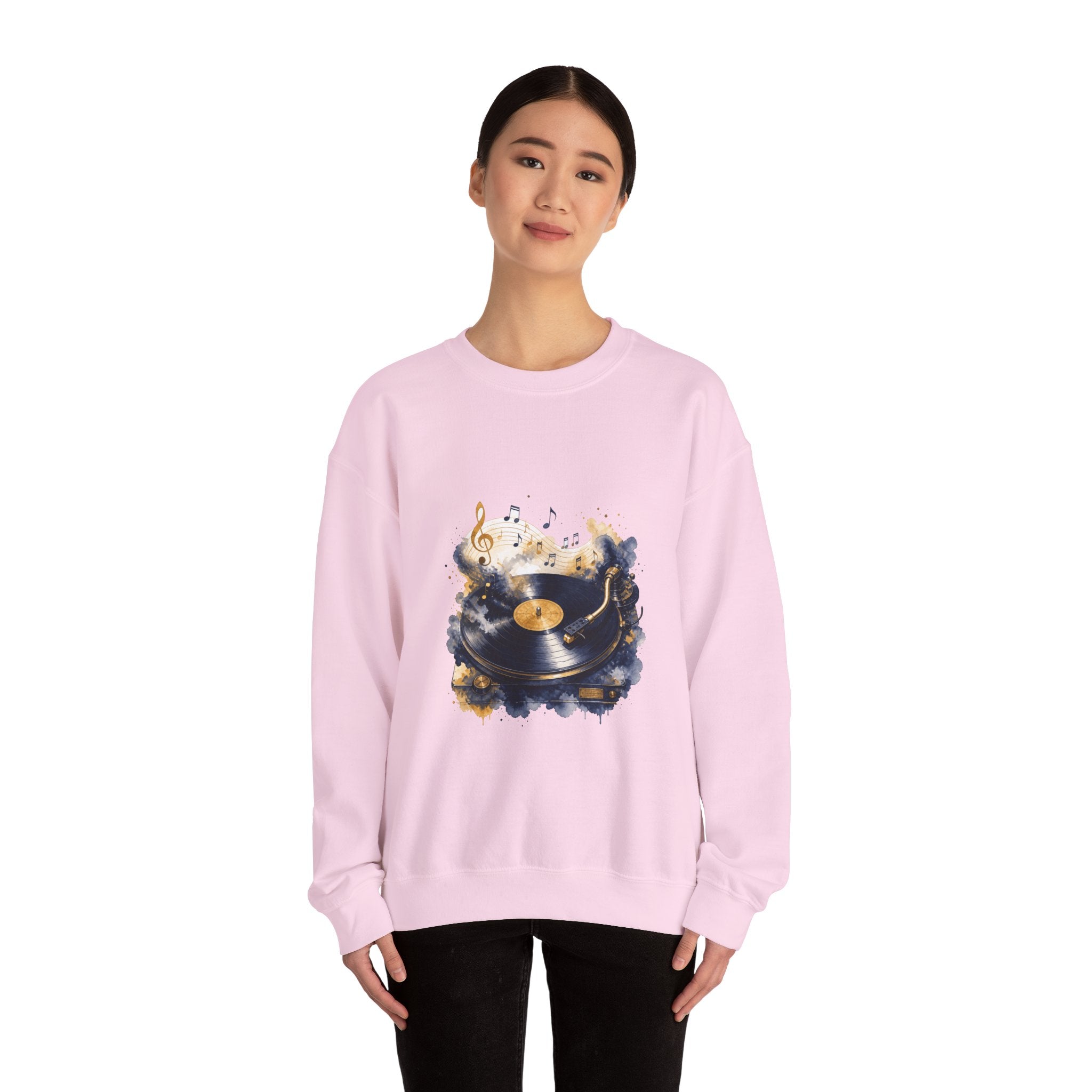 Matching Couple Sweatshirt - Vinyl & Cassette Matching Couple Crewneck Sweatshirt Watercolor Art His Hers Engagement Gift - Design A
