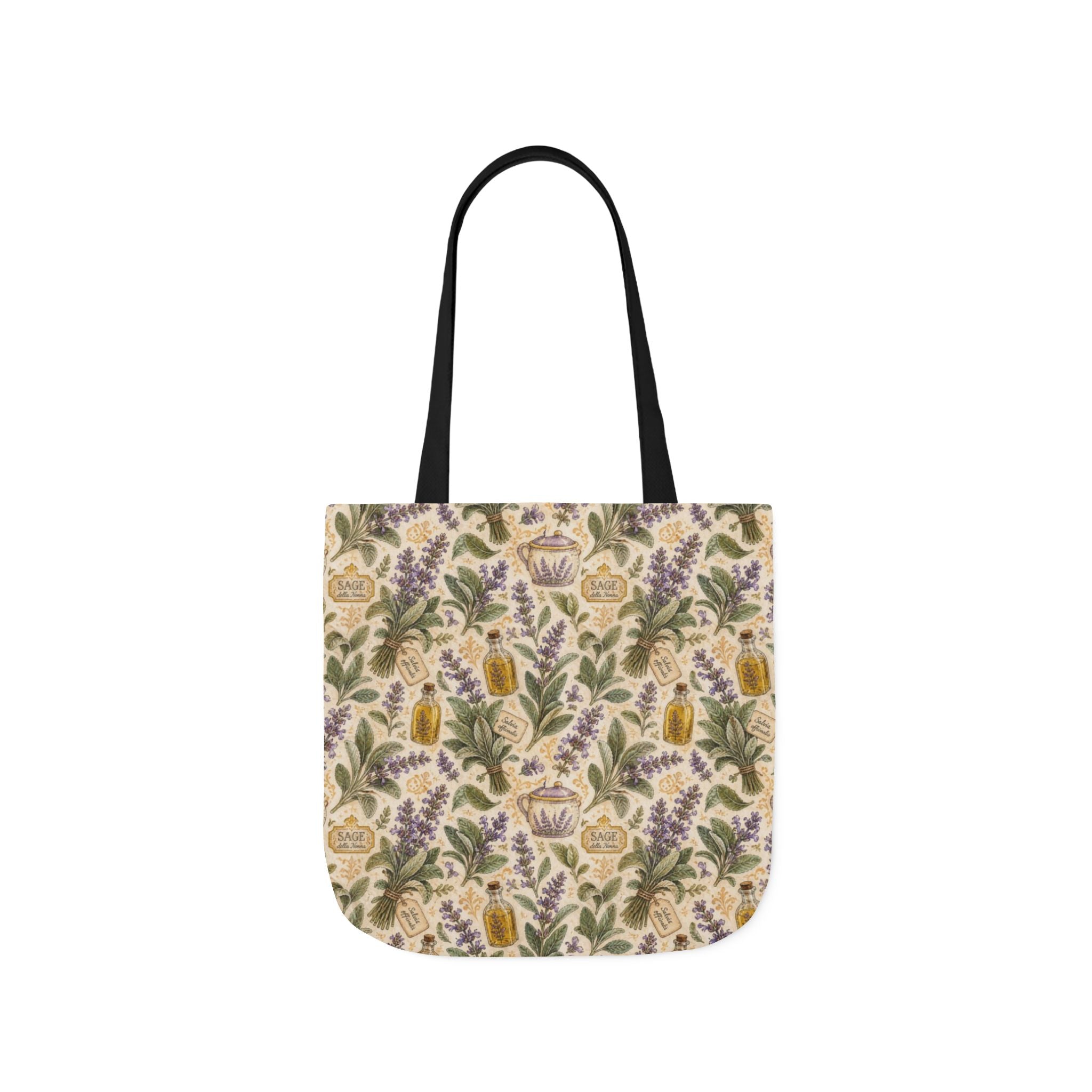 Sage Leaves Canvas Tote Bag Mediterranean Kitchen Watercolor Design Italian Cottagecore Gift