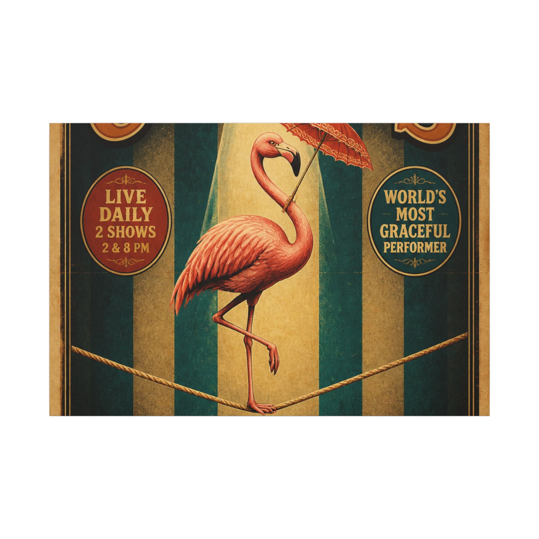Flamingo Tightrope Wall Art Canvas 24×36 Vintage Circus Bedroom Decor Maximalist Print