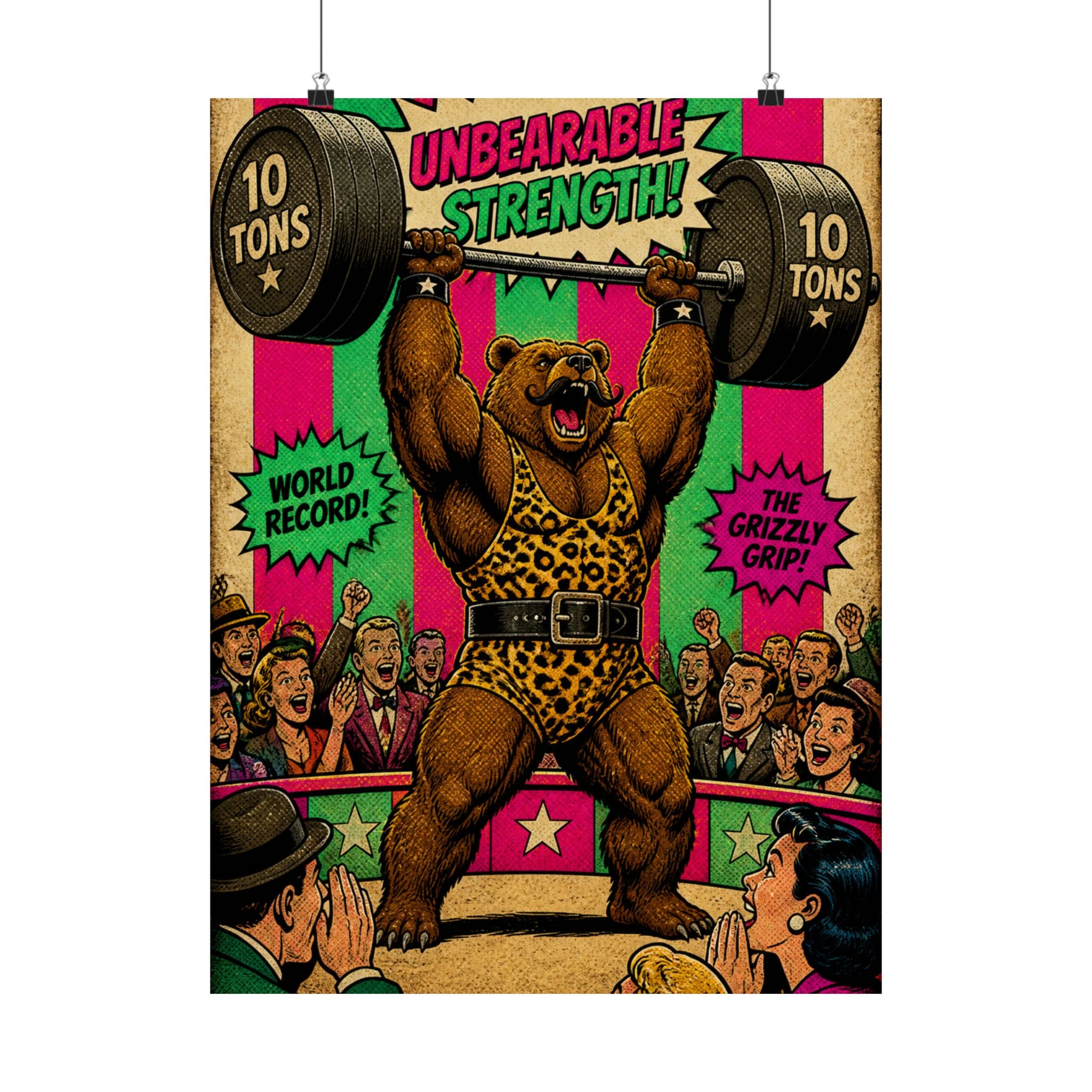 Strongman Bear Wall Art Poster 18×24 Pop Art Living Room Decor Maximalist Print