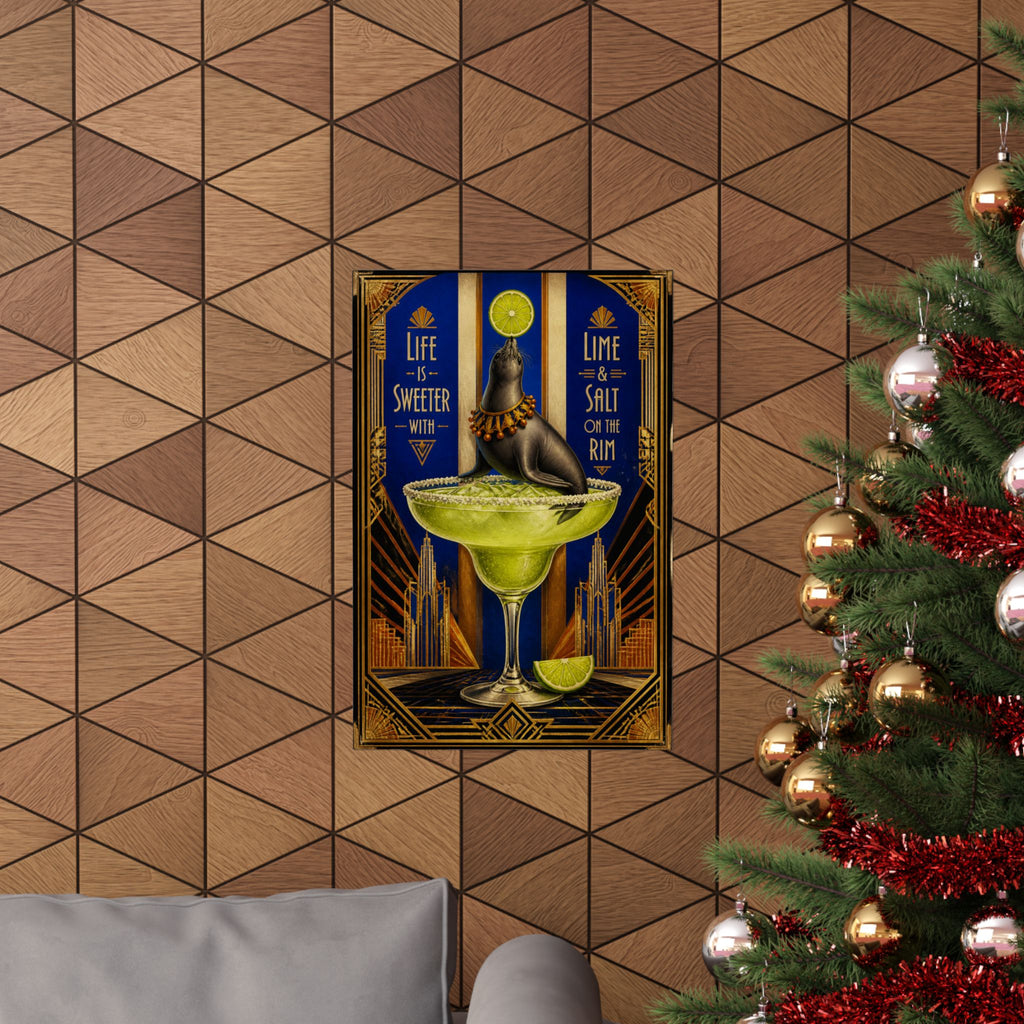 Margarita Balancing Seal Wall Art Poster 24×36 Art Deco Bar Area Decor Maximalist Print
