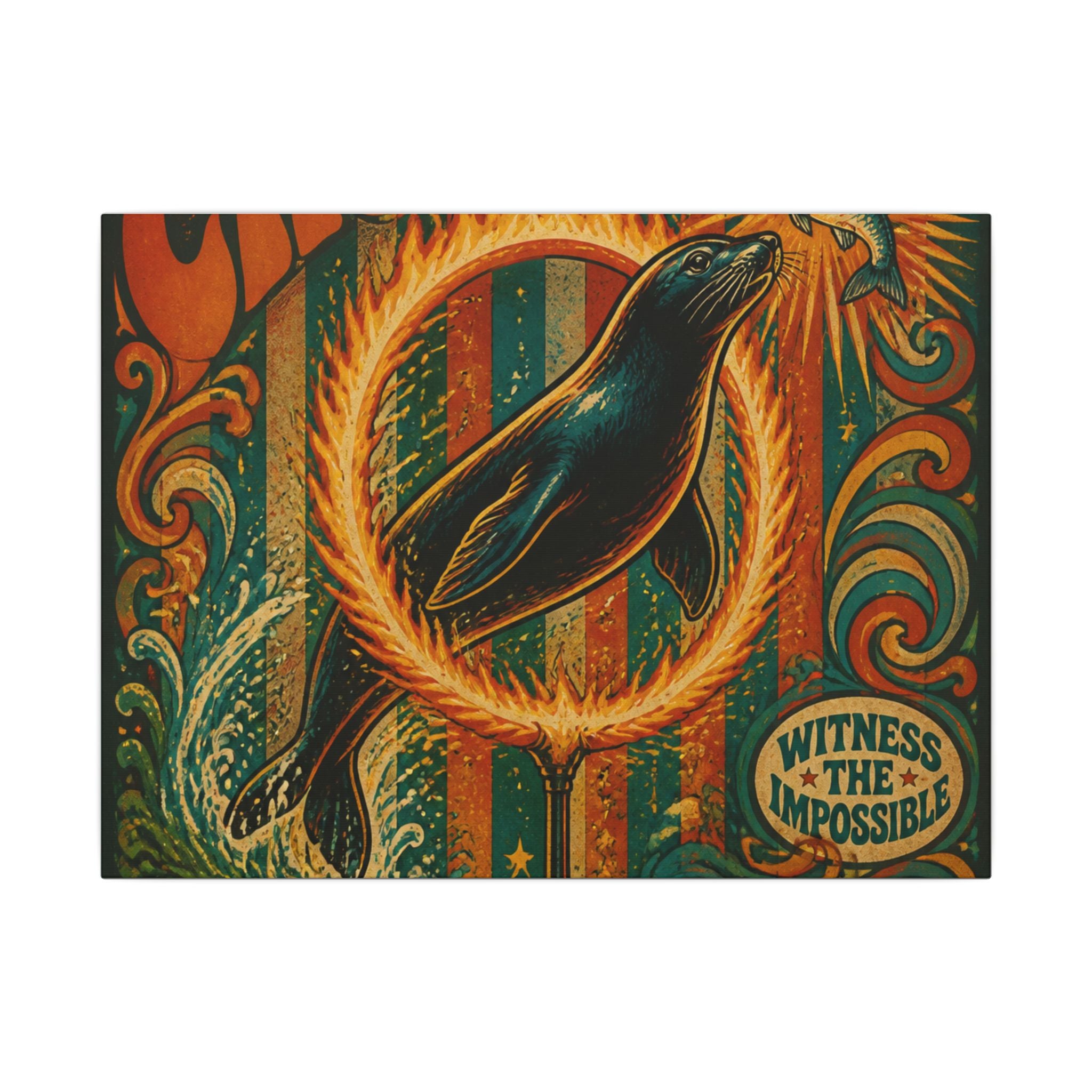 Seal Fire Hoop Wall Art Canvas 16×20 Psychedelic Cafe Decor Maximalist Print