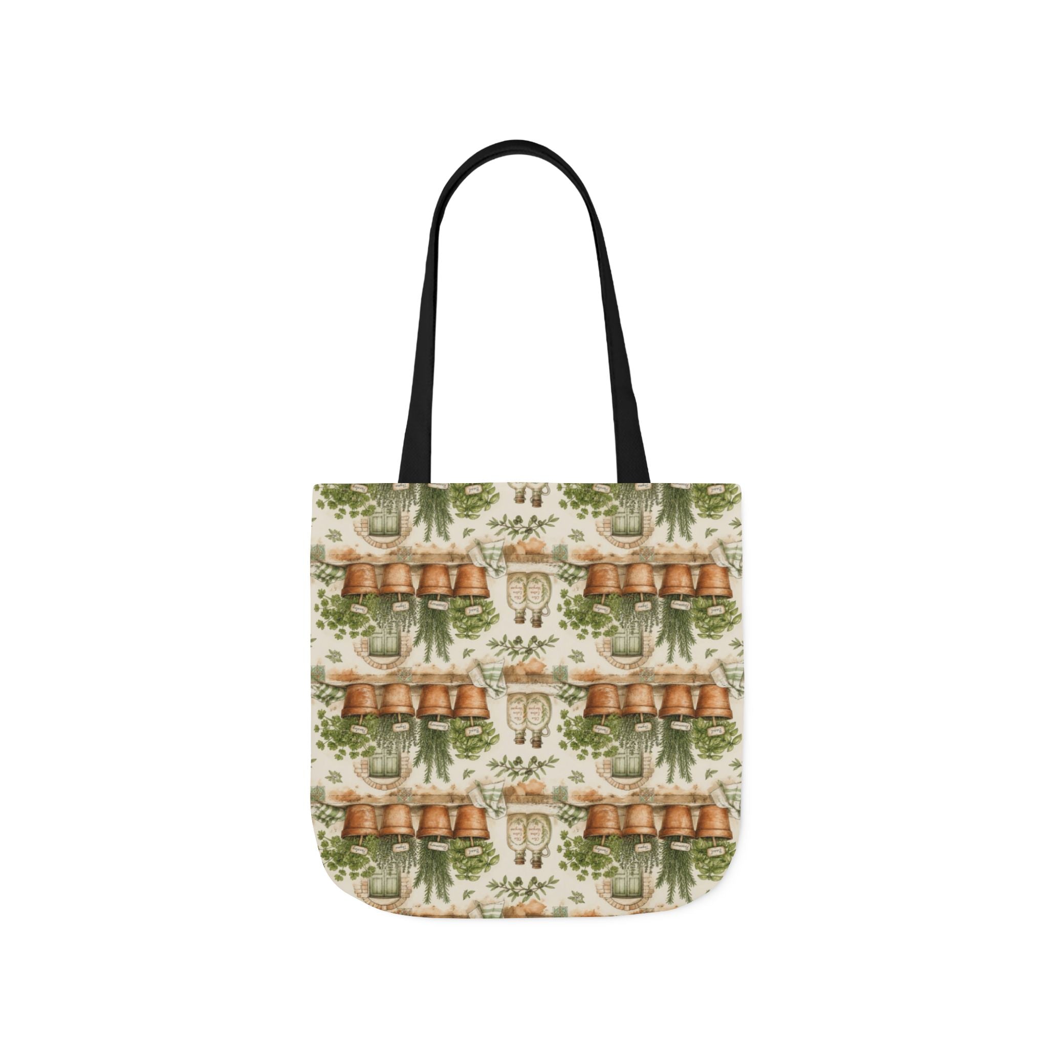 Terracotta Herb Pots Canvas Tote Bag Mediterranean Kitchen Watercolor Design Italian Cottagecore Gift