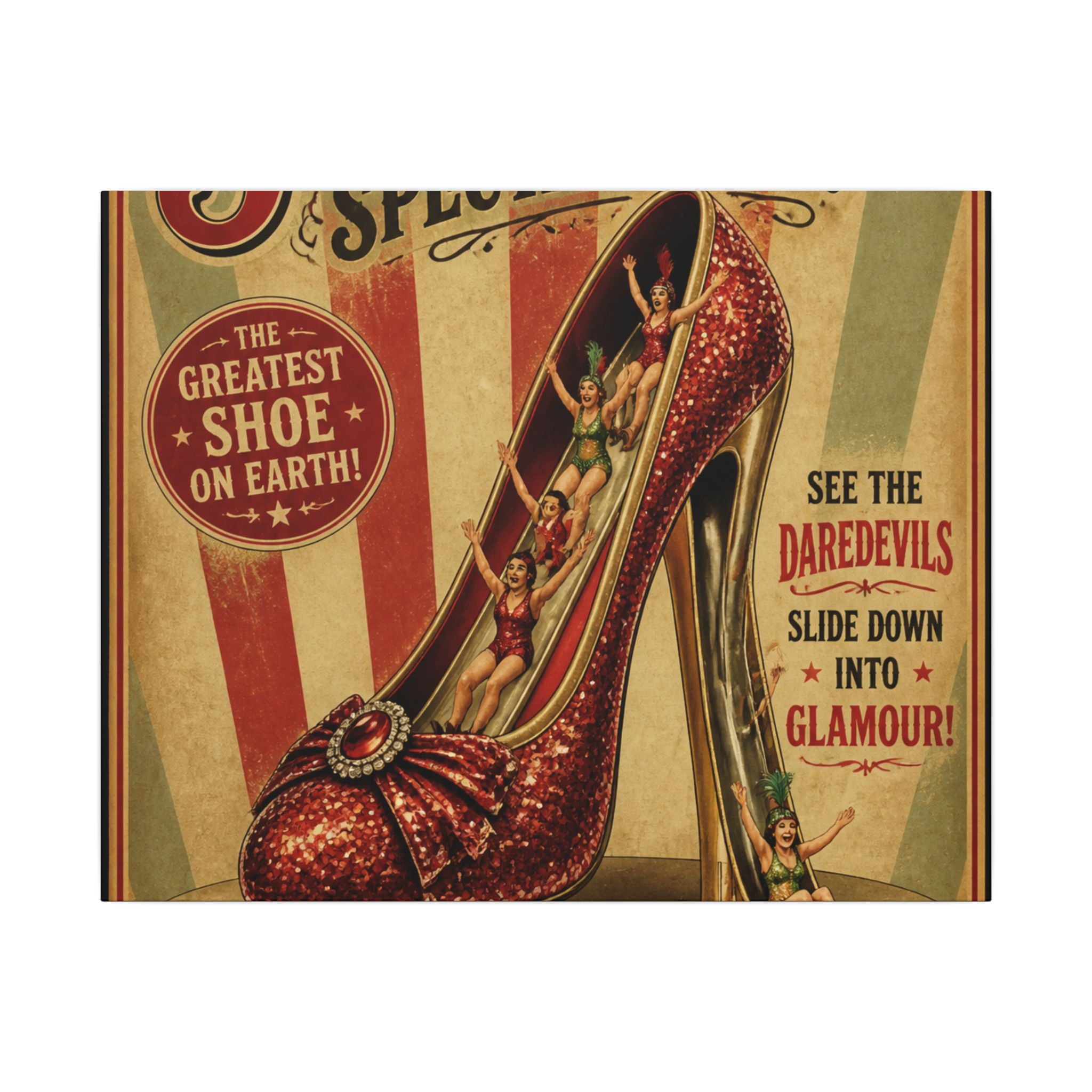 High Heel Slide Wall Art Canvas 24×36 Vintage Circus Bedroom Decor Maximalist Print