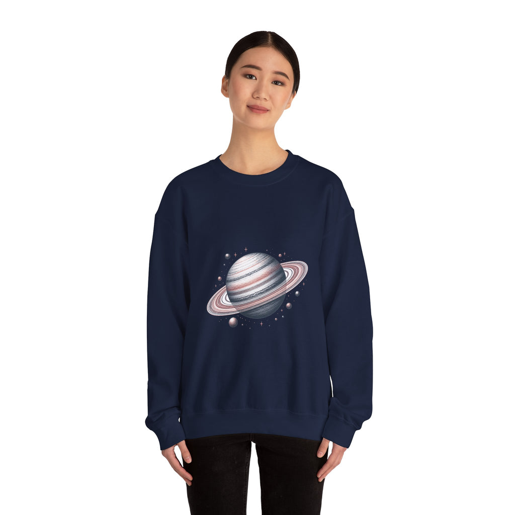 Matching Couple Sweatshirt - Saturn & Jupiter Matching Couple Crewneck Sweatshirt Hand-Drawn Art His Hers Best Friend Gift - Design A