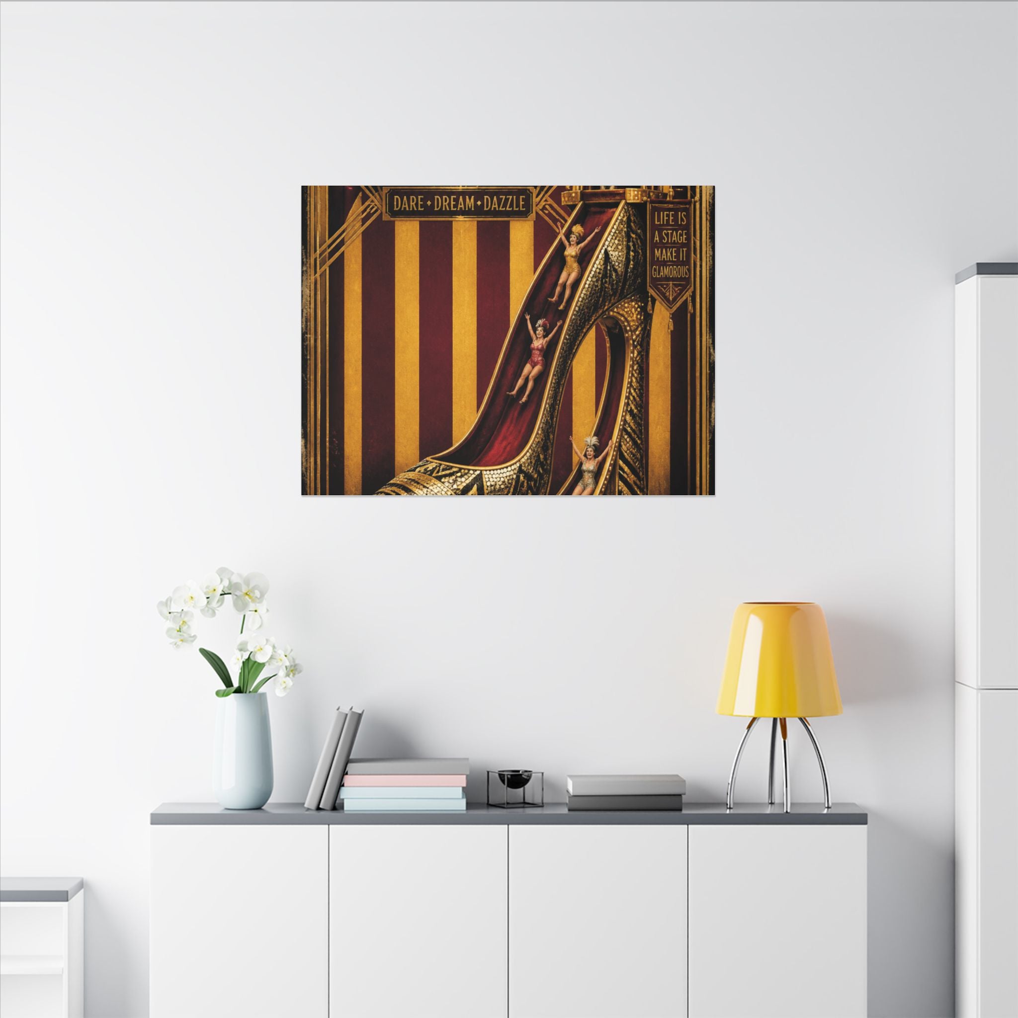 High Heel Slide Wall Art Canvas 16×20 Art Deco Entryway Decor Maximalist Print